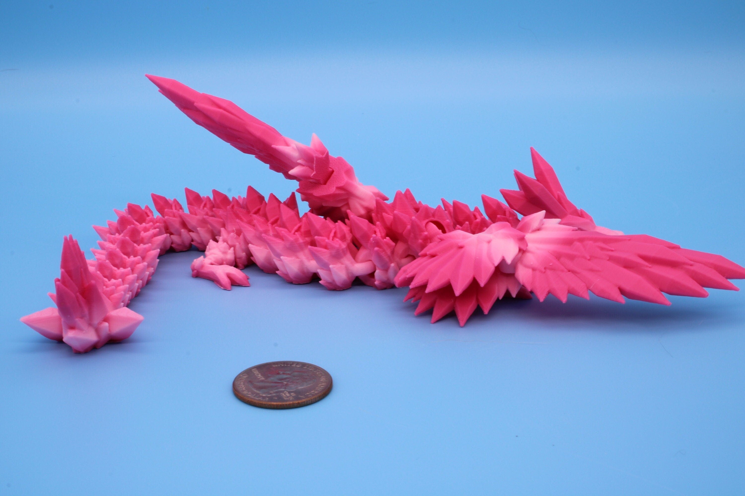 Miniature Rainbow Adult Crystal Winged Dragon | Crystal Wing Dragon 3D printed articulating dragon | Fidget Flexi Toy, 10.5in. Stress Relief