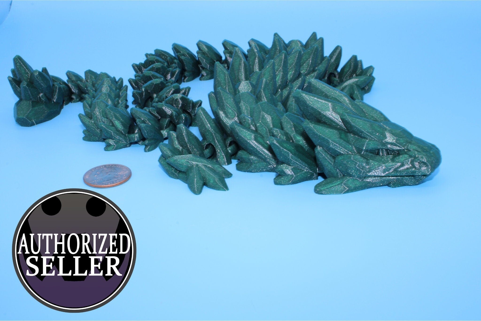 Gem Dragon | Green | St, Patrick's | 3D Printed Articulating Dragon | Flexi Toy | Adult Fidget Toy | Dragon Buddy ready for you | 26 inches!