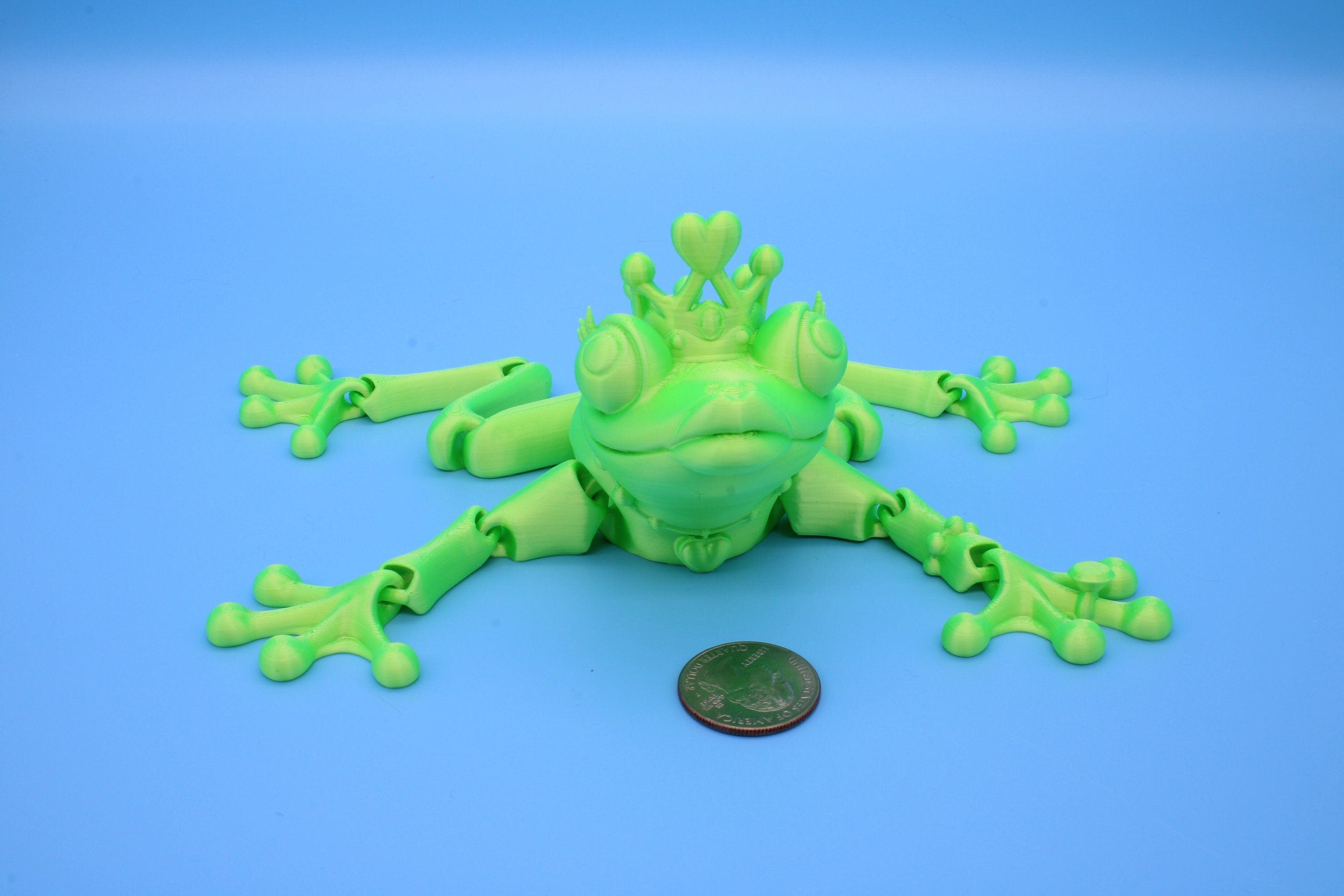 Green Princess Frog | Cute Flexi Toy | Articulating Frog | 3D printed Unique Fidget | Desk Buddy