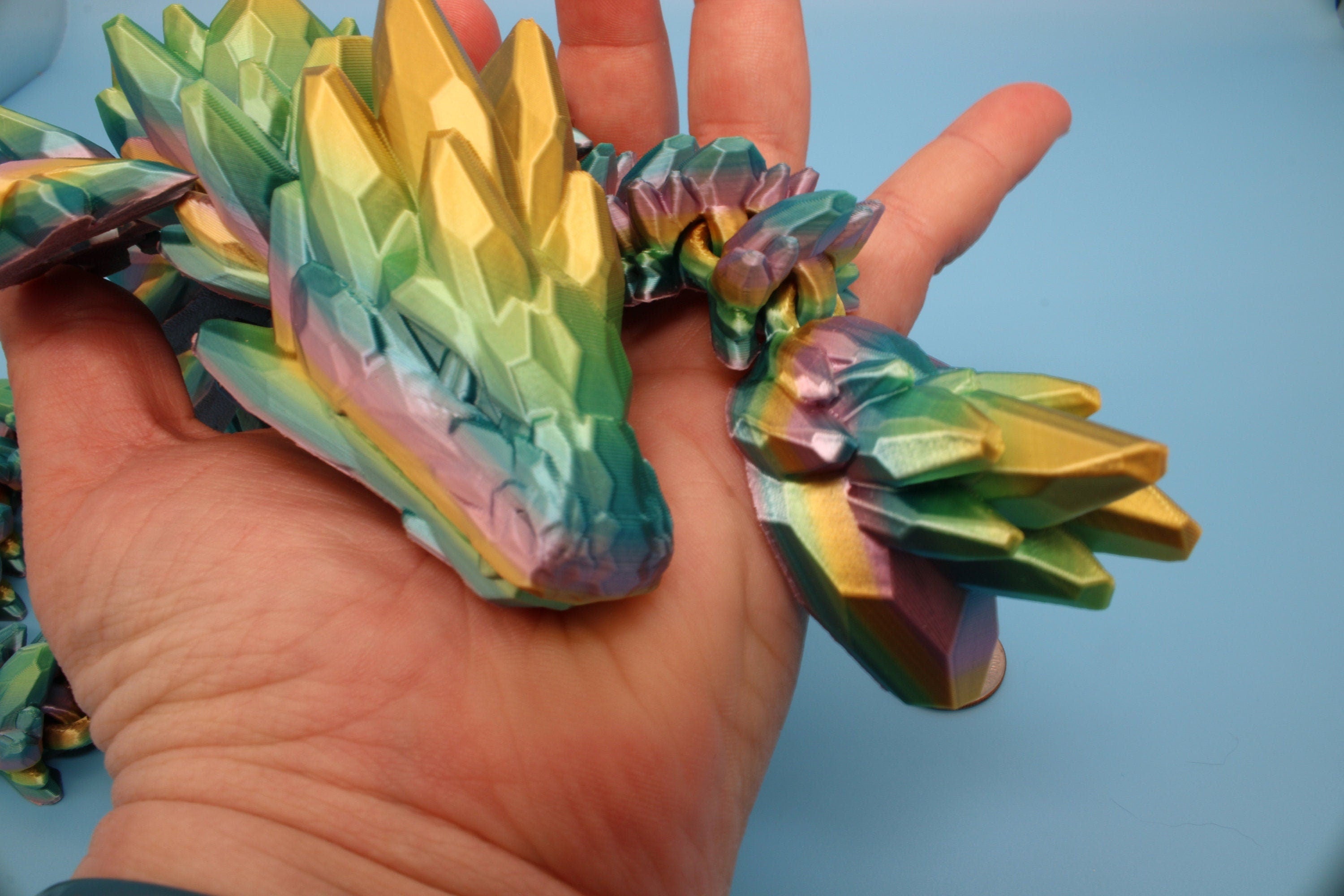 Gem Dragon | Rainbow | 3D Printed Articulating Dragon | Flexi Toy | Adult Fidget Toy | Dragon Buddy | 26 inches (Made)