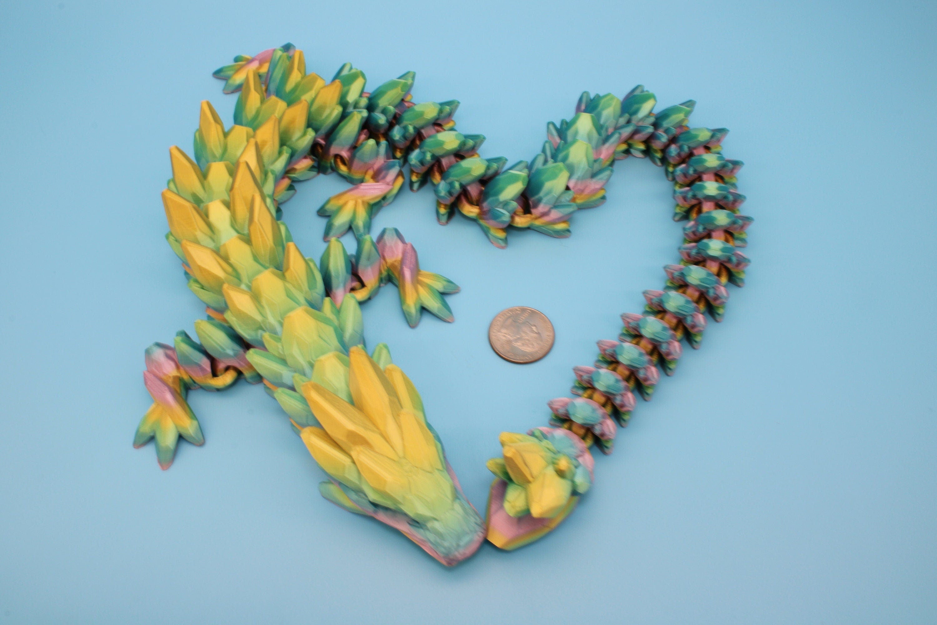 Gem Dragon | Rainbow | 3D Printed Articulating Dragon | Flexi Toy | Adult Fidget Toy | Dragon Buddy | 26 inches (Made)