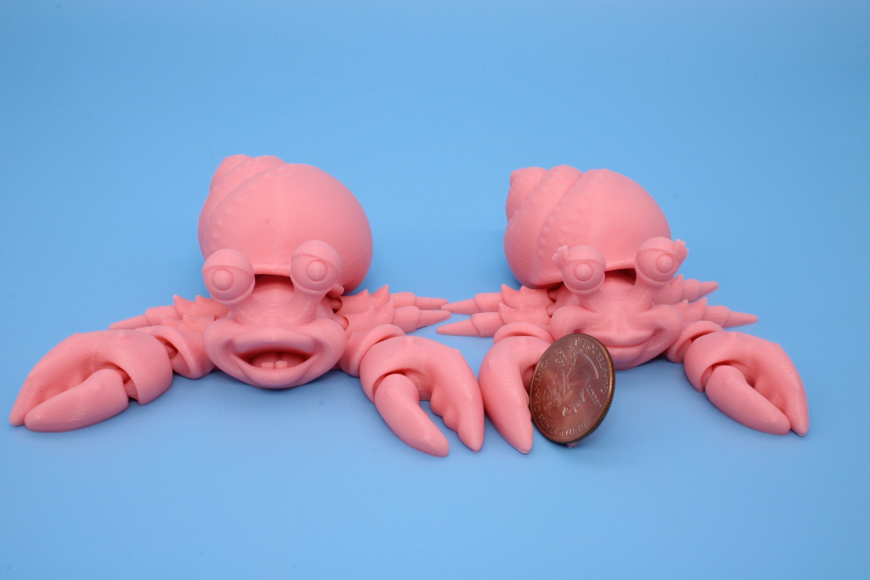 Flexi Hermit Crab Mr. & Mrs. | Articulating Pink | 3D Printed. | Super Cute | Friendly Crabs | Great Fidget Toy | Buddy | Sensory.
