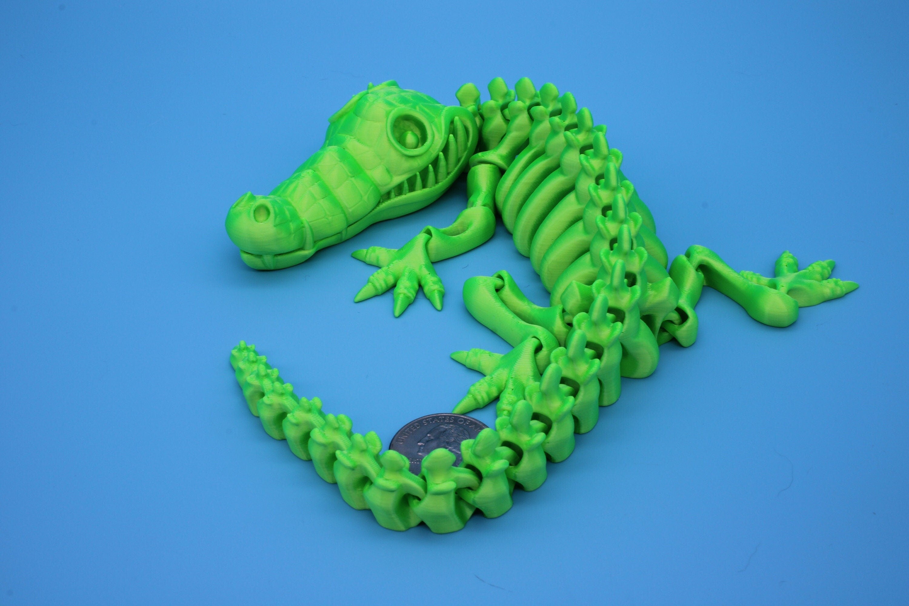 Green Crocodile | Cute Flexi Toy | Articulating Crocodile | 3D printed Unique Fidget | Desk Buddy | 13 in.