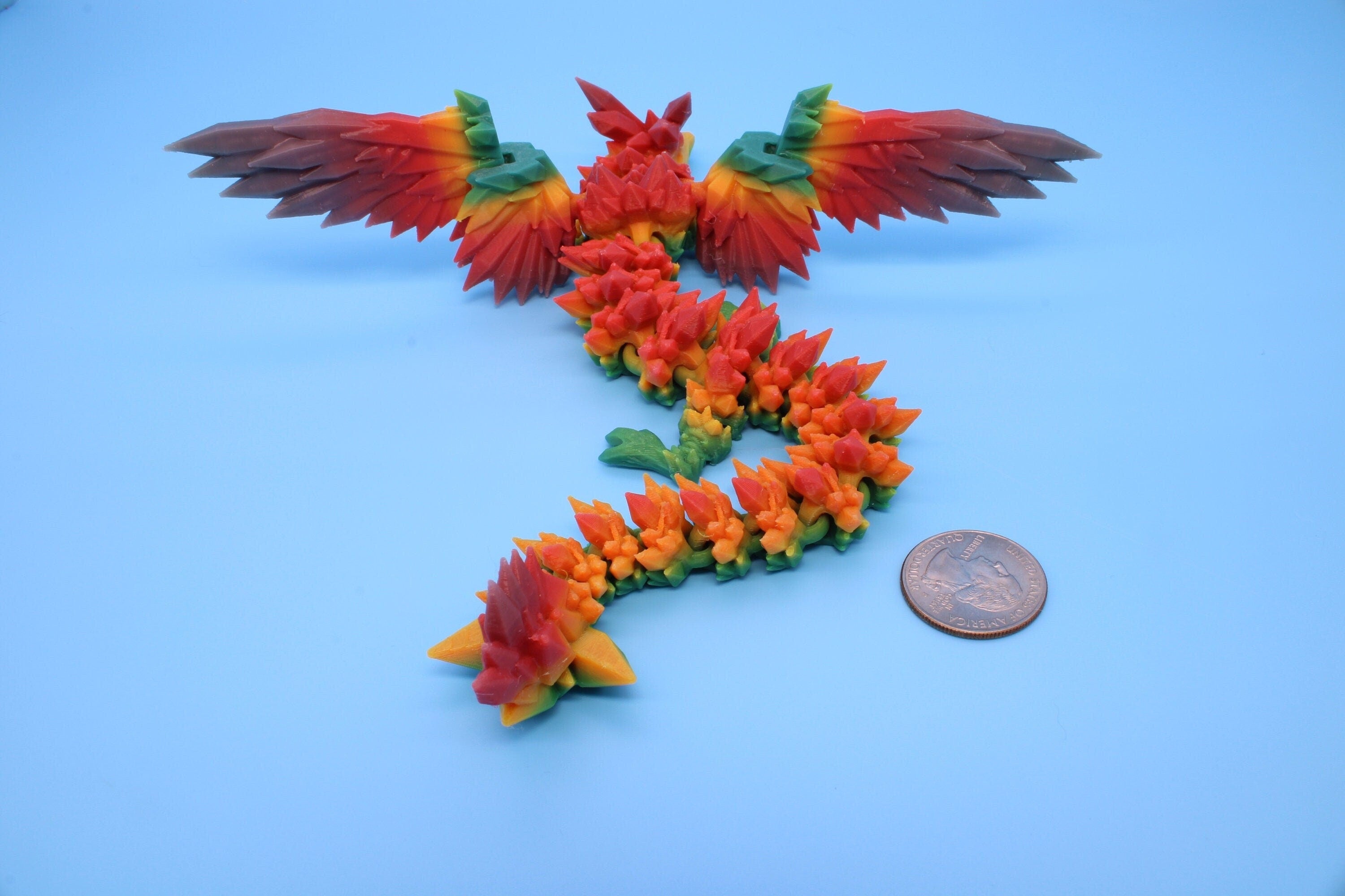 Miniature Rainbow Adult Crystal Winged Dragon | Crystal Wing Dragon 3D printed articulating dragon | Fidget Flexi Toy, 10.5in. Stress Relief