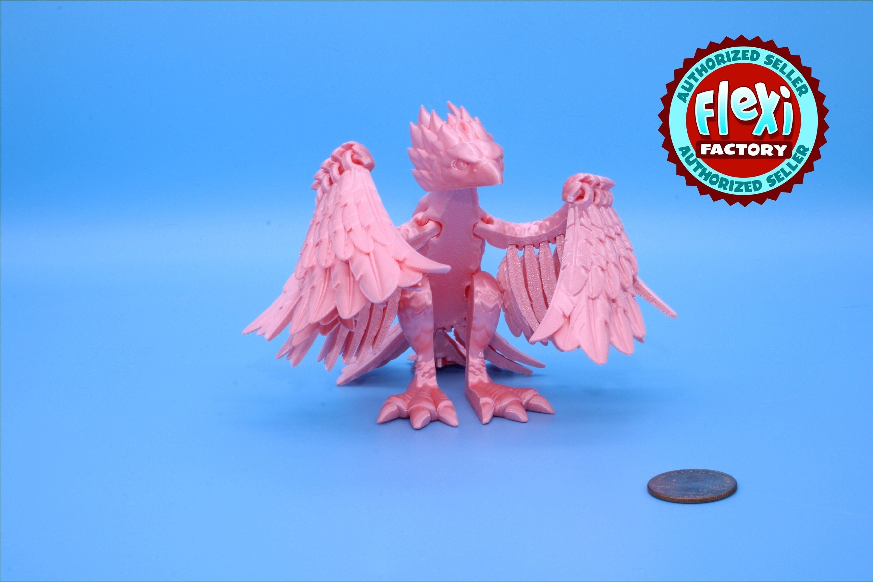 Cute Flexi Pink Phoenix. Unique 3D printed. Great Articulating fidget toy, desk, sensory toy. 4 inch