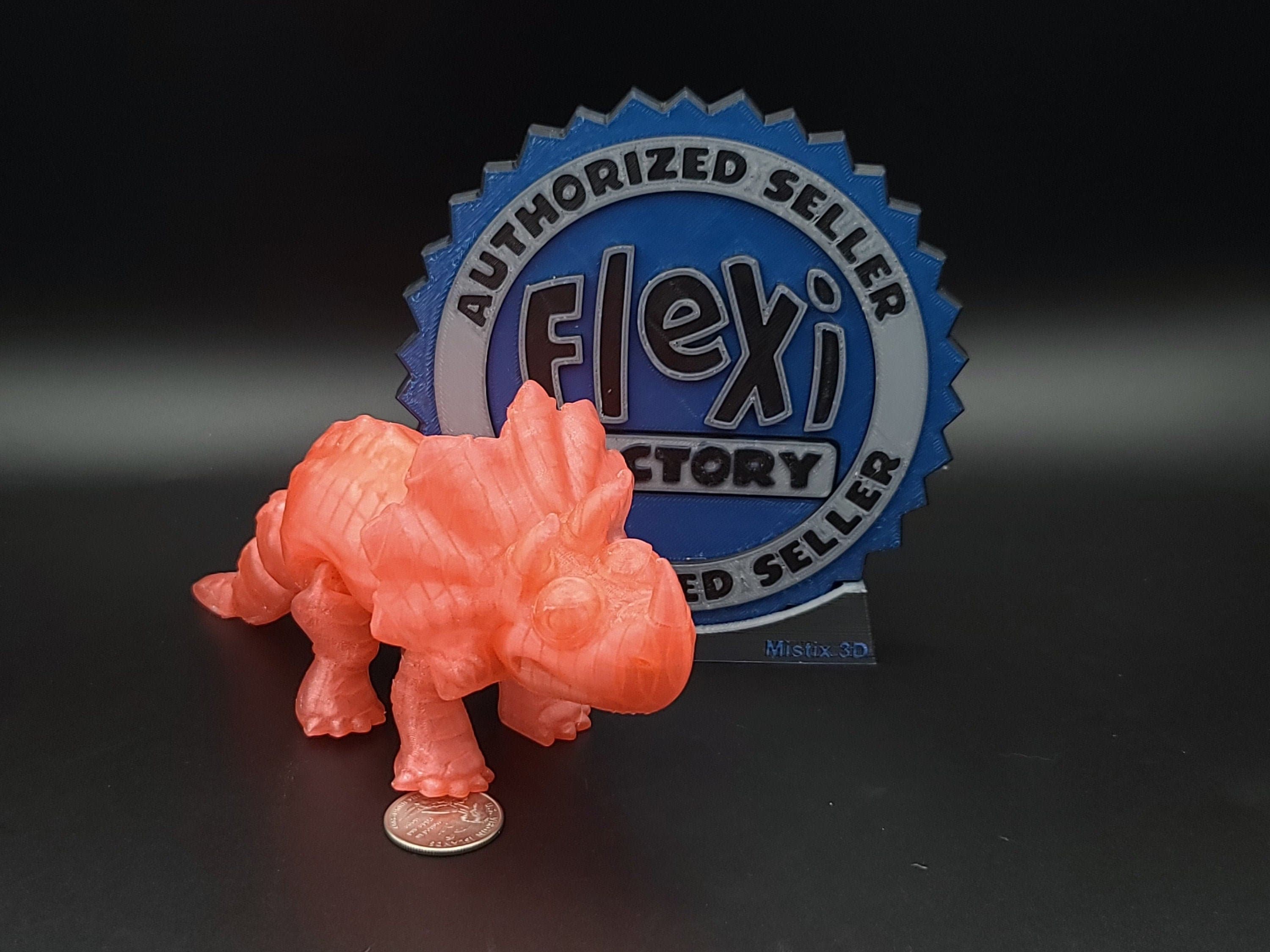 Cute Flexi Watermelon Red Translucent Triceratops. Unique 3D printed Triceratops. Great Articulating fidget toy, desk, sensory toy. 6.5 inch