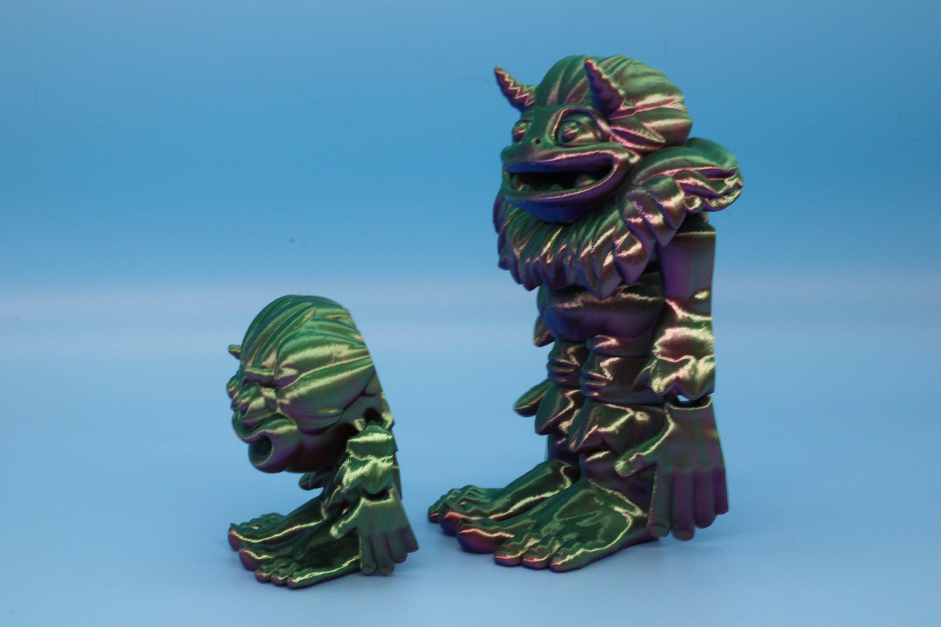 Cute Flexi Yeti & Baby Multi Color. | Unique 3D printed duo. | Great Articulating fidget toy, desk, sensory toy. | 5/3in Blue, Red, Green.