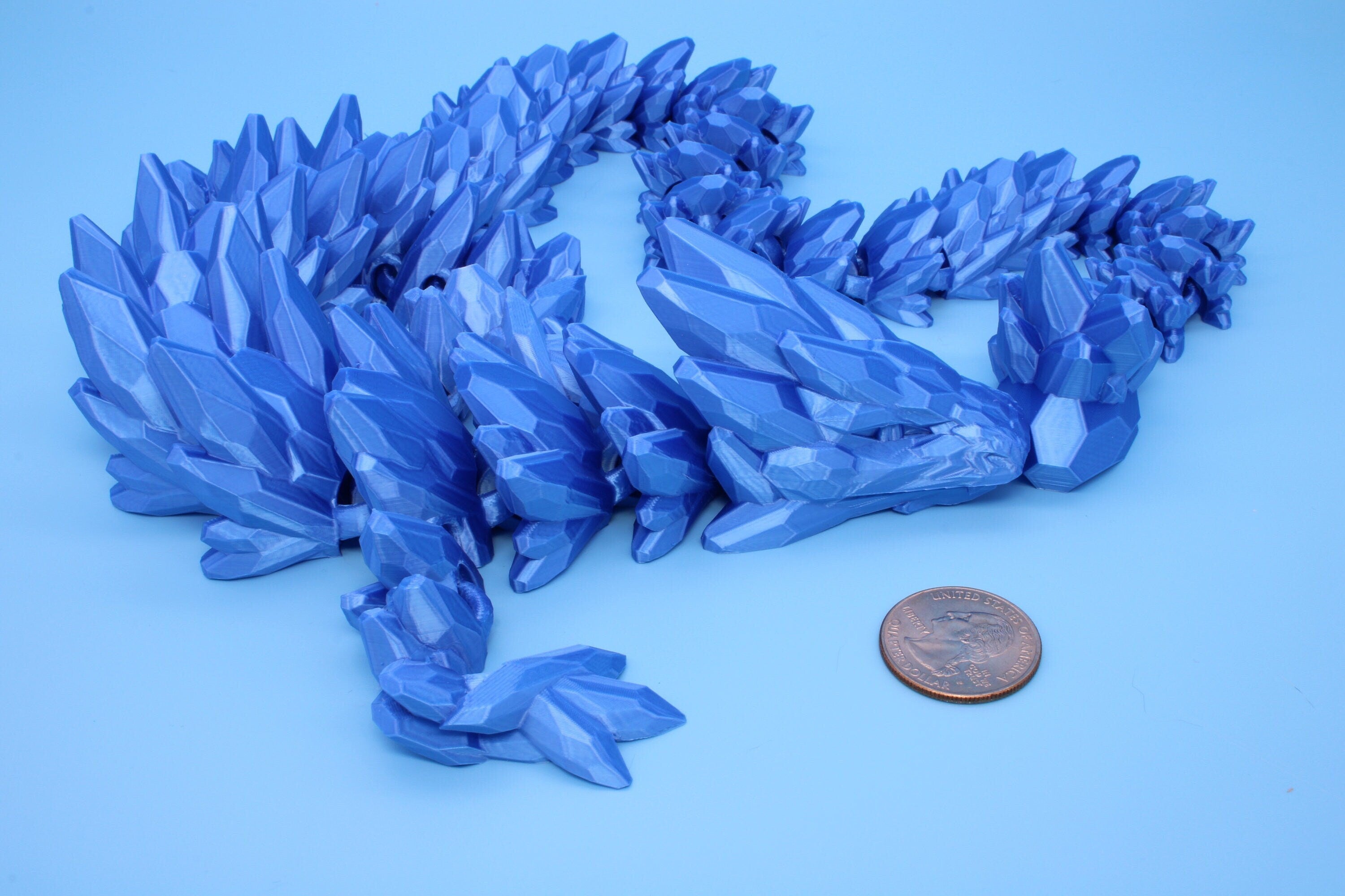 Gem Dragon | Blue | 3D Printed Articulating Dragon | Flexi Toy | Adult Fidget Toy | Dragon Buddy | 26 inches (Made)