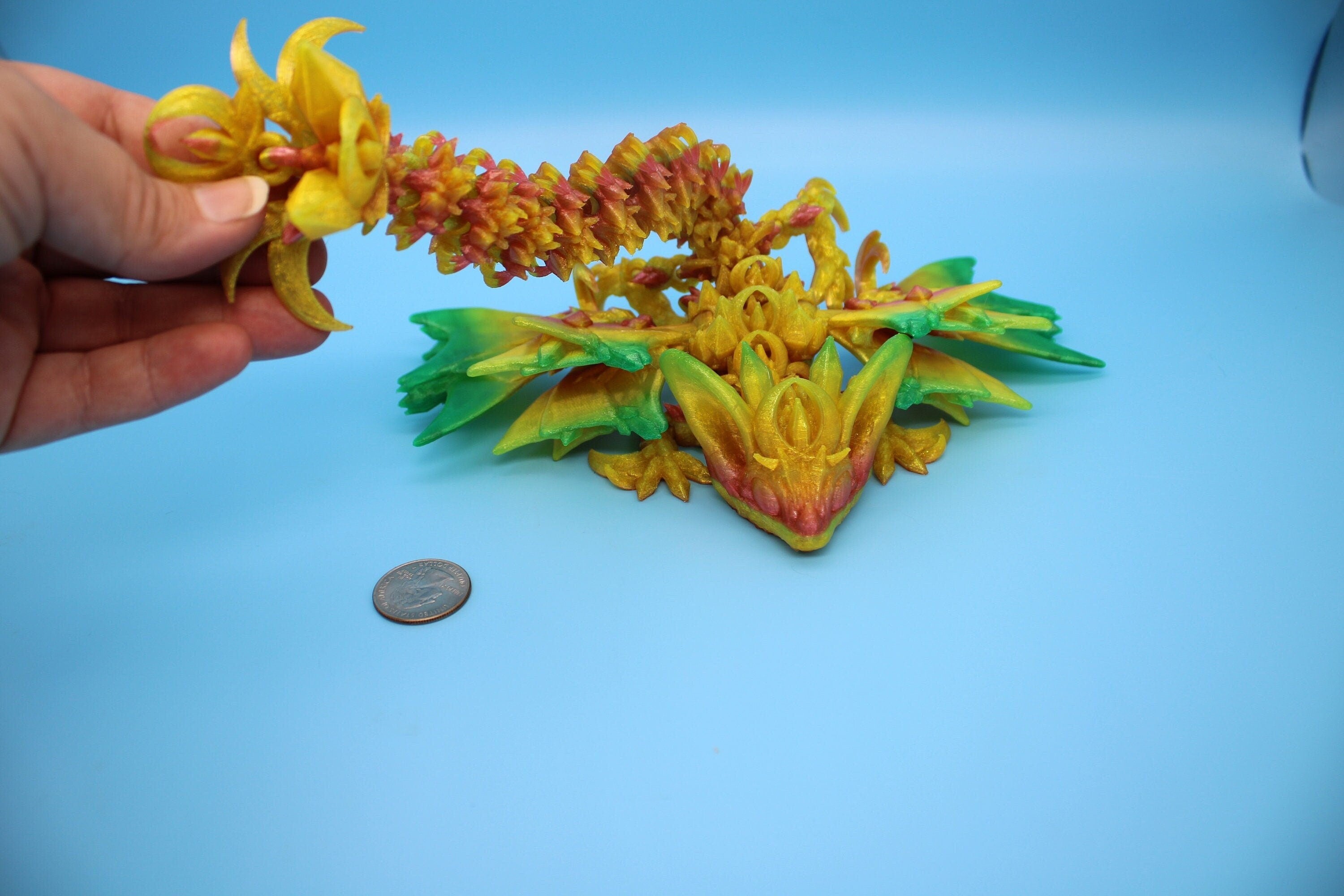 Flexible Bat Dragon | Rainbow Bat Wing | Articulating Dragon | 3D Printed Fidget | Flexi Toy | Adult Fidget Toy | Sensory Desk Toy | 12.5 in