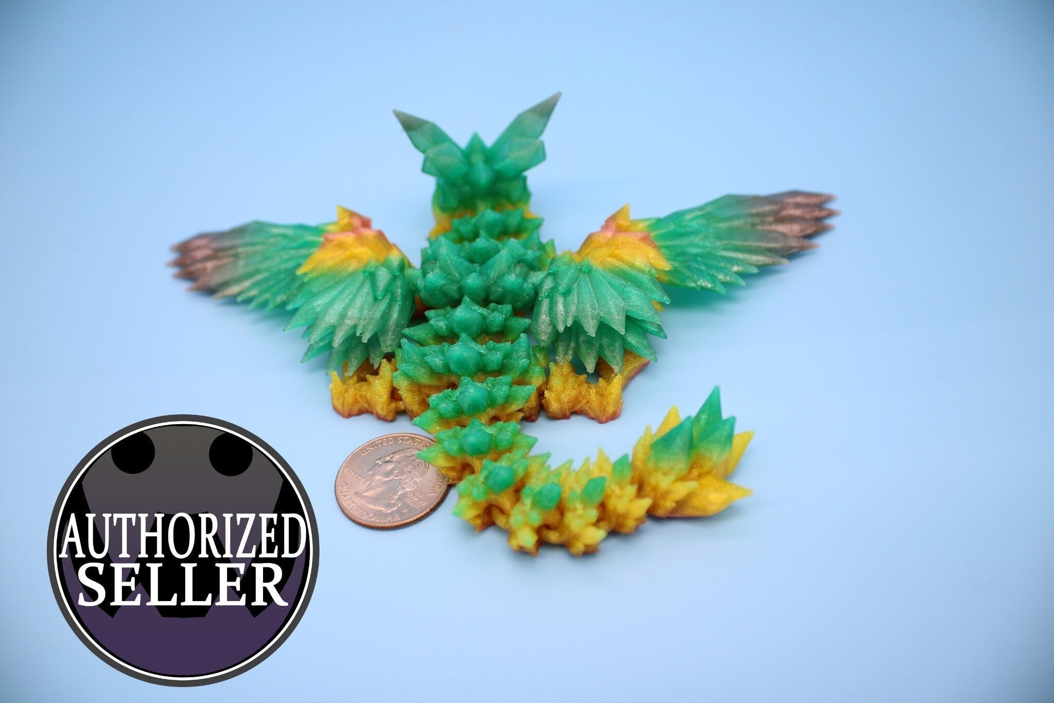 Flexible Miniature Baby Crystal Winged Dragon | Rainbow | 3D Printed Articulating Toy Fidget | Flexi Toy 7 in. head to tail | Stress Relief