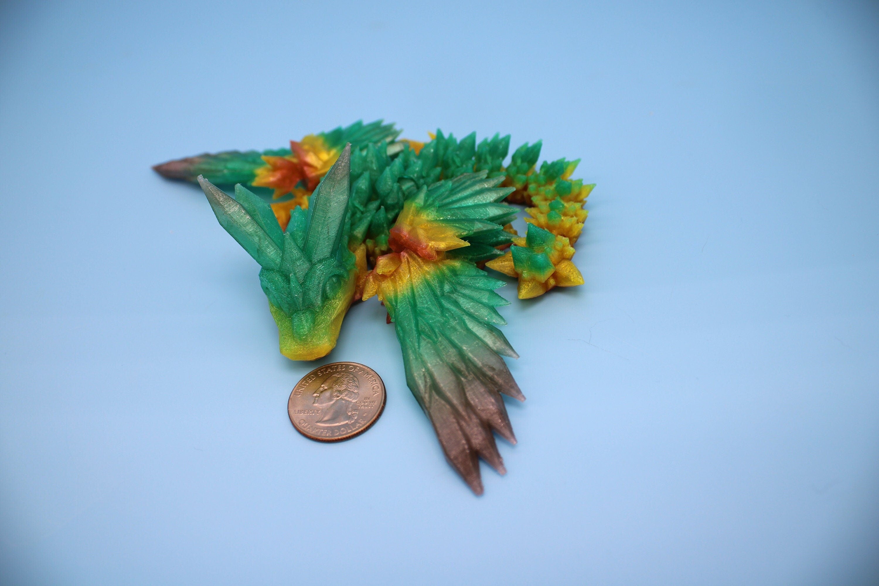 Flexible Miniature Baby Crystal Winged Dragon | Rainbow | 3D Printed Articulating Toy Fidget | Flexi Toy 7 in. head to tail | Stress Relief