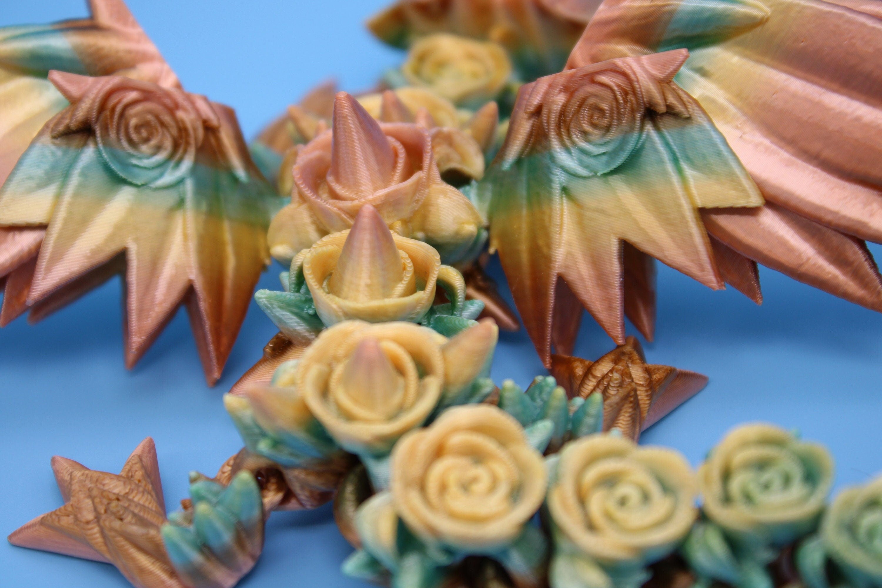 Miniature Baby Rose Wing Dragon | Rainbow | 3D printed articulating Toy Fidget | Flexi Toy 8.5 in. head to tail | Stress Relief Gift