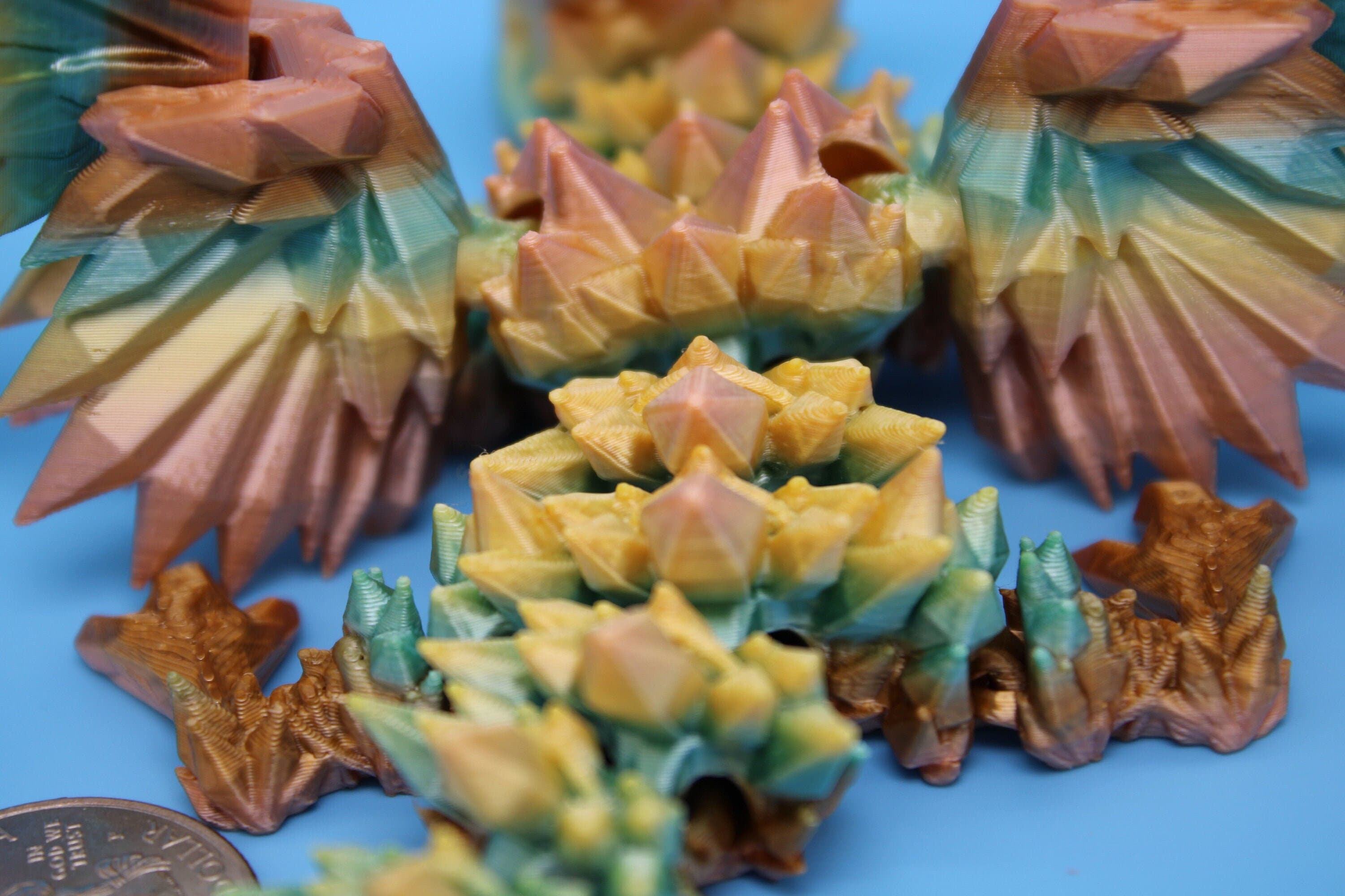 Miniature Baby Crystal Winged Dragon | Rainbow | 3D printed articulating Toy Fidget | Flexi Toy 7 in. head to tail | Stress Relief Gift