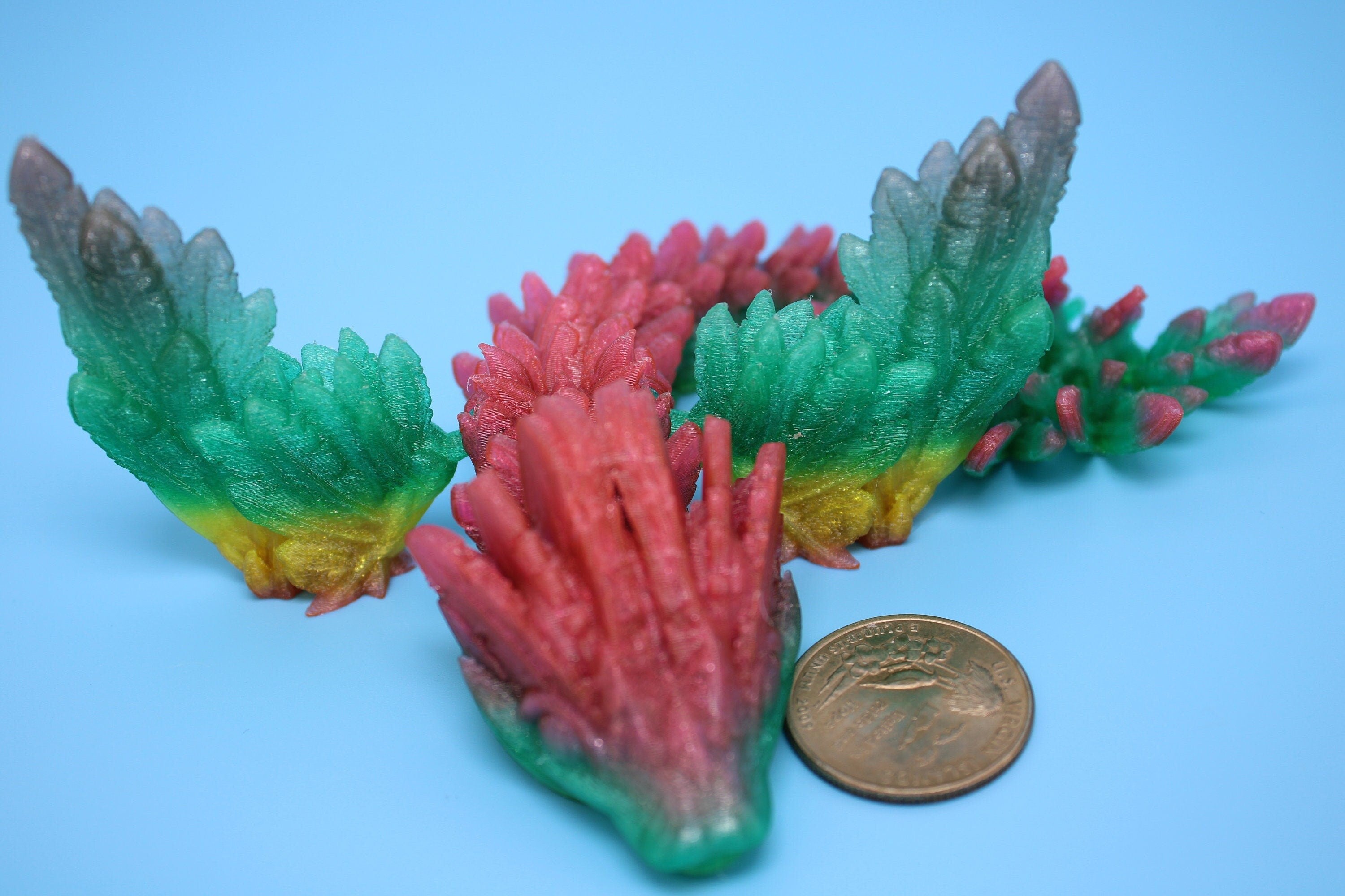 Flexible Miniature Baby Flying Serpent Dragon Rainbow 3D printed articulating Toy Fidget Flexi Toy 7 in. head to tail Stress Relief Gift