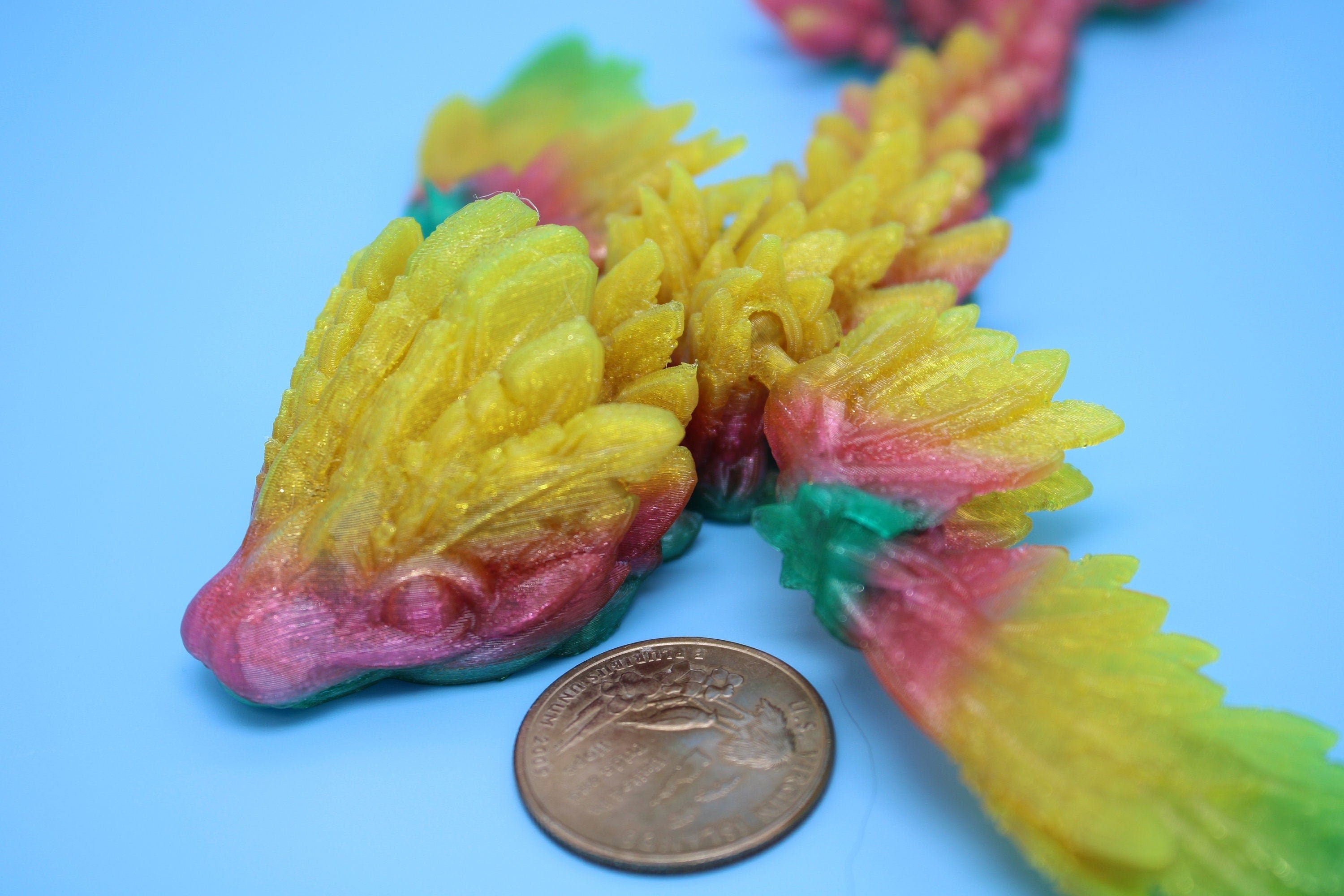 Miniature Baby Flying Serpent Dragon Rainbow 3D printed articulating Toy Fidget Flexi Toy 7 in. head to tail Stress Relief Gift