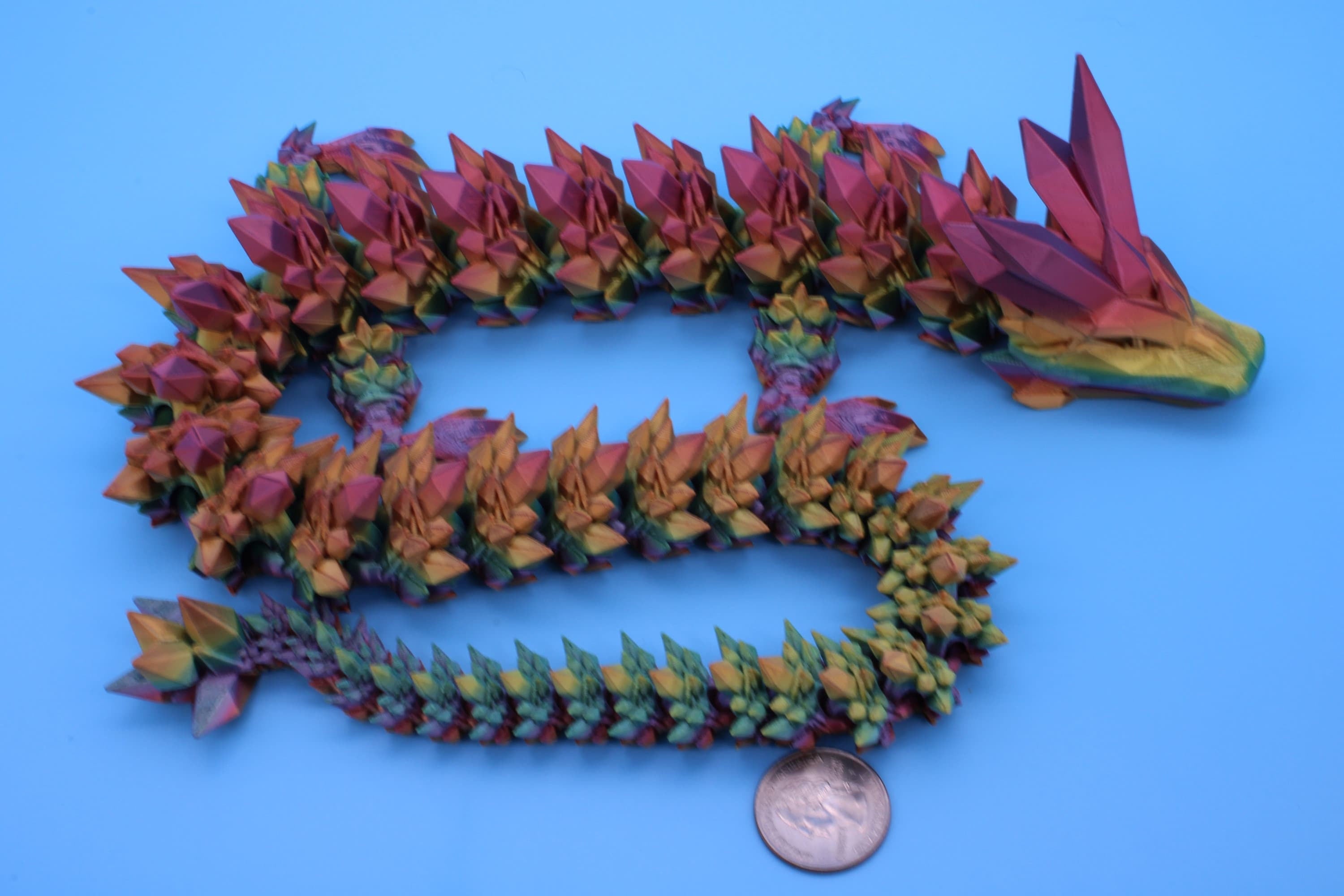 Rainbow Crystal Dragon | 3D Printed Articulating Dragon | Flexi Toy | Adult Fidget Toy | Dragon Buddy ready for you! 24 inch.