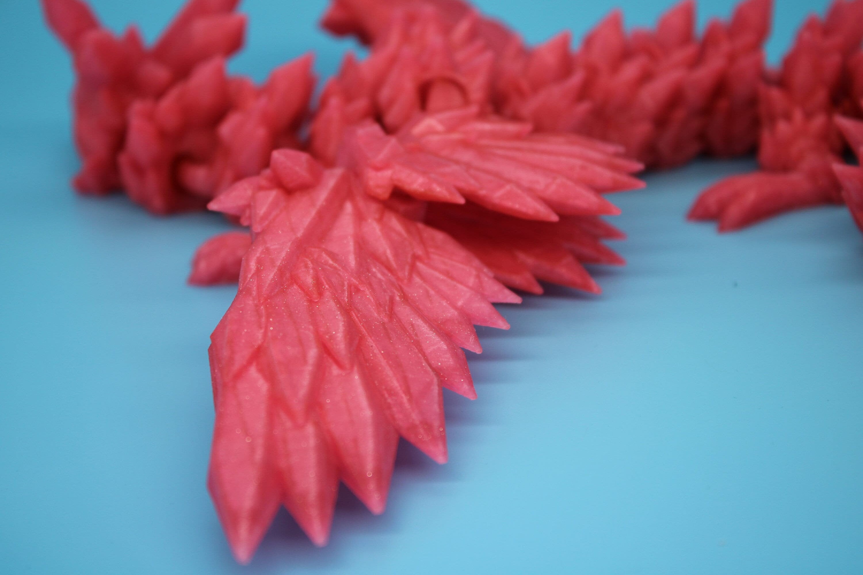 Pink Sparkle Crystal Winged Dragon. Crystal Wing Dragon 3D printed articulating dragon. flexi Toy, 18 in. Stress Relief, Gift.