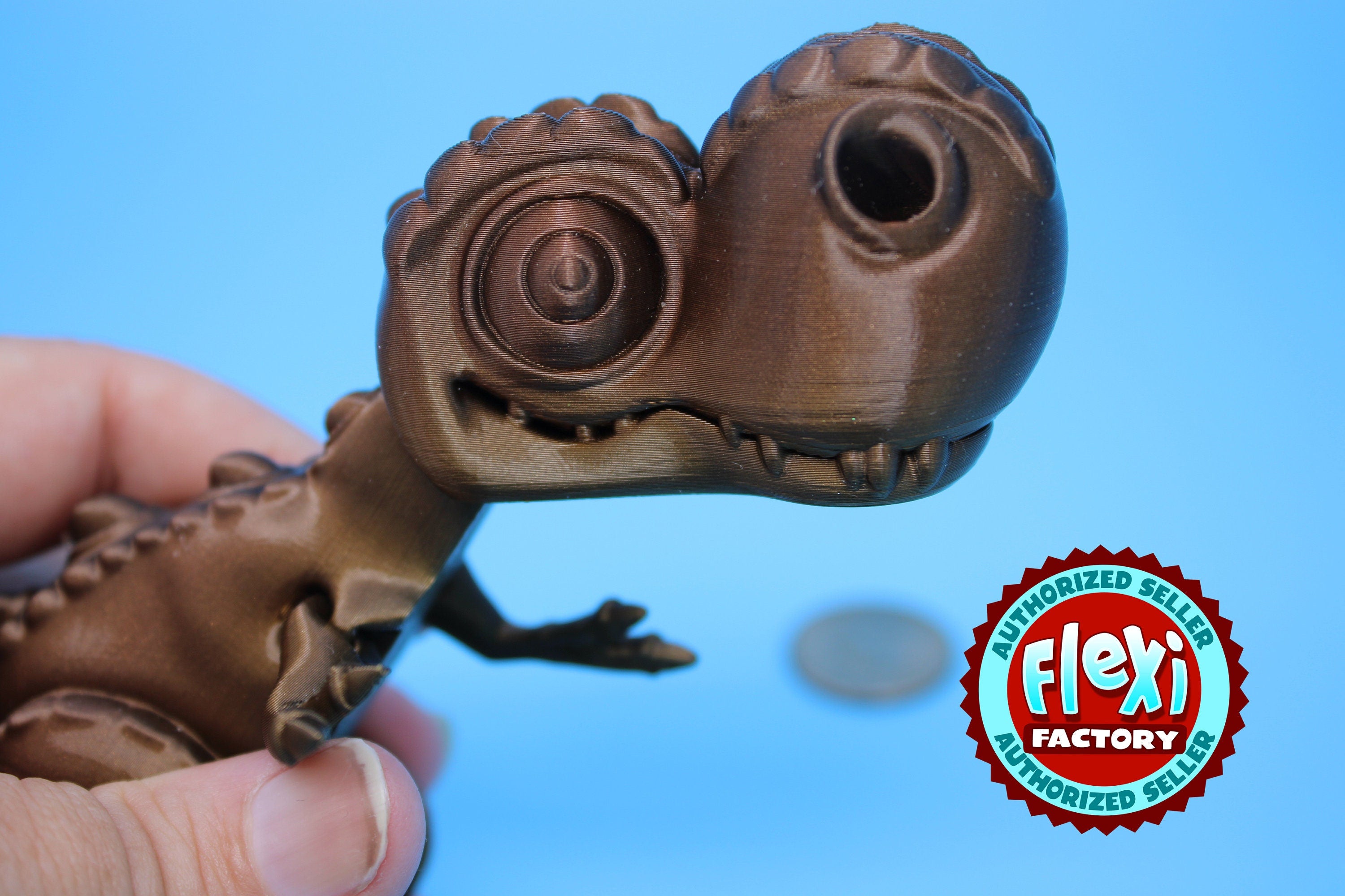 Flexi T-Rex -Brown | Articulating | 3D Printed | Tyrannosaurus | Super Cute Dinosaur.