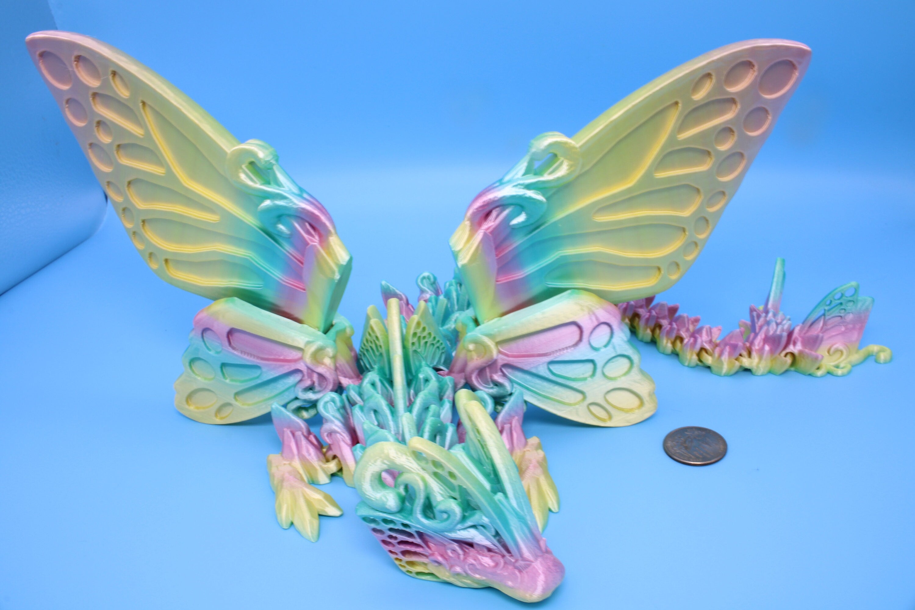 Butterfly Wing Dragon | Rainbow | Butterfly Wing Dragon | 3D printed | Articulating Dragon | Fidget Toy | Flexi Toy | 18 in