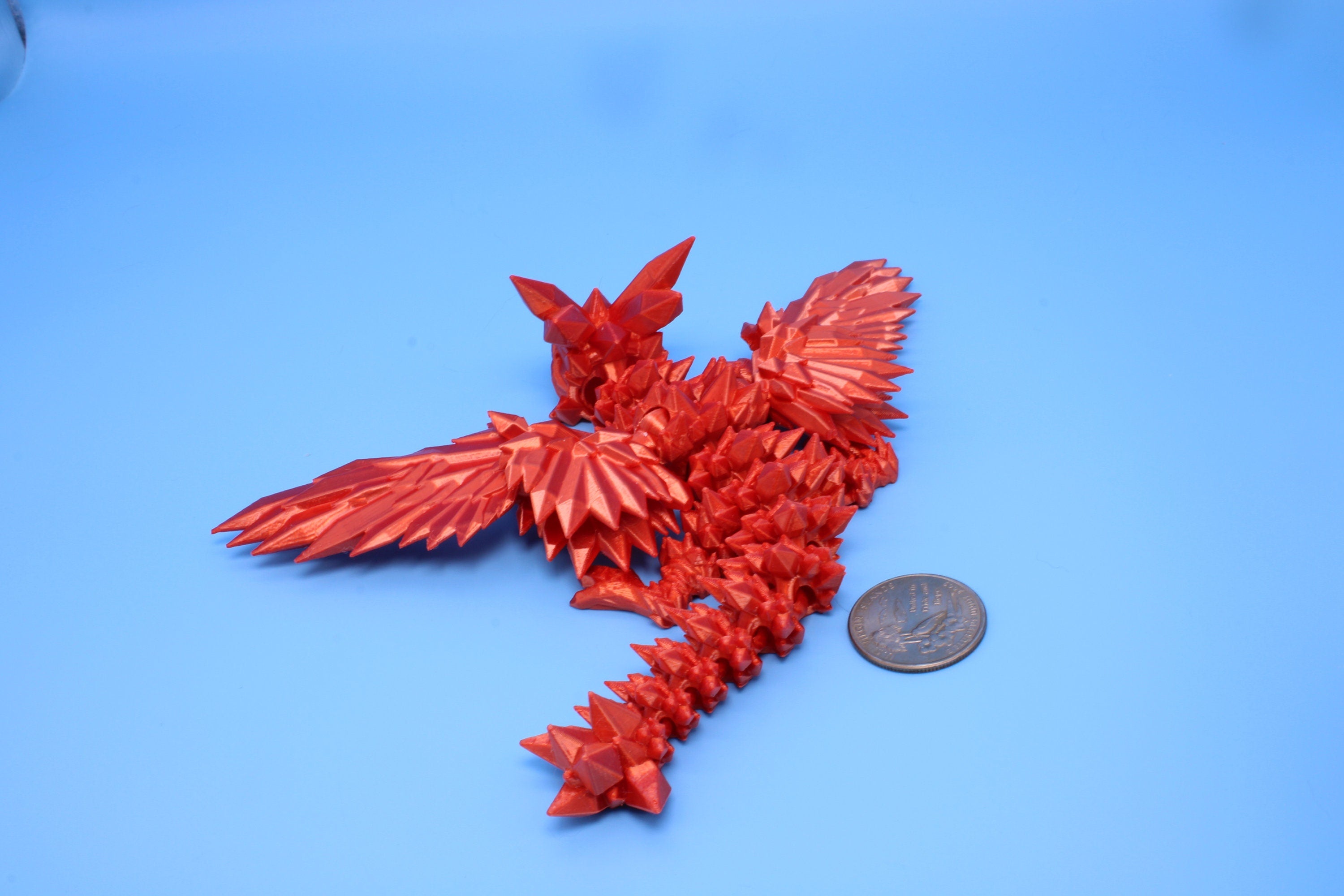Baby Crystal Wing Dragon- Orange | Miniature Flaw | 3D printed | Dragon Fidget | Flexi Toy | 7 in. | Pet Dragon.