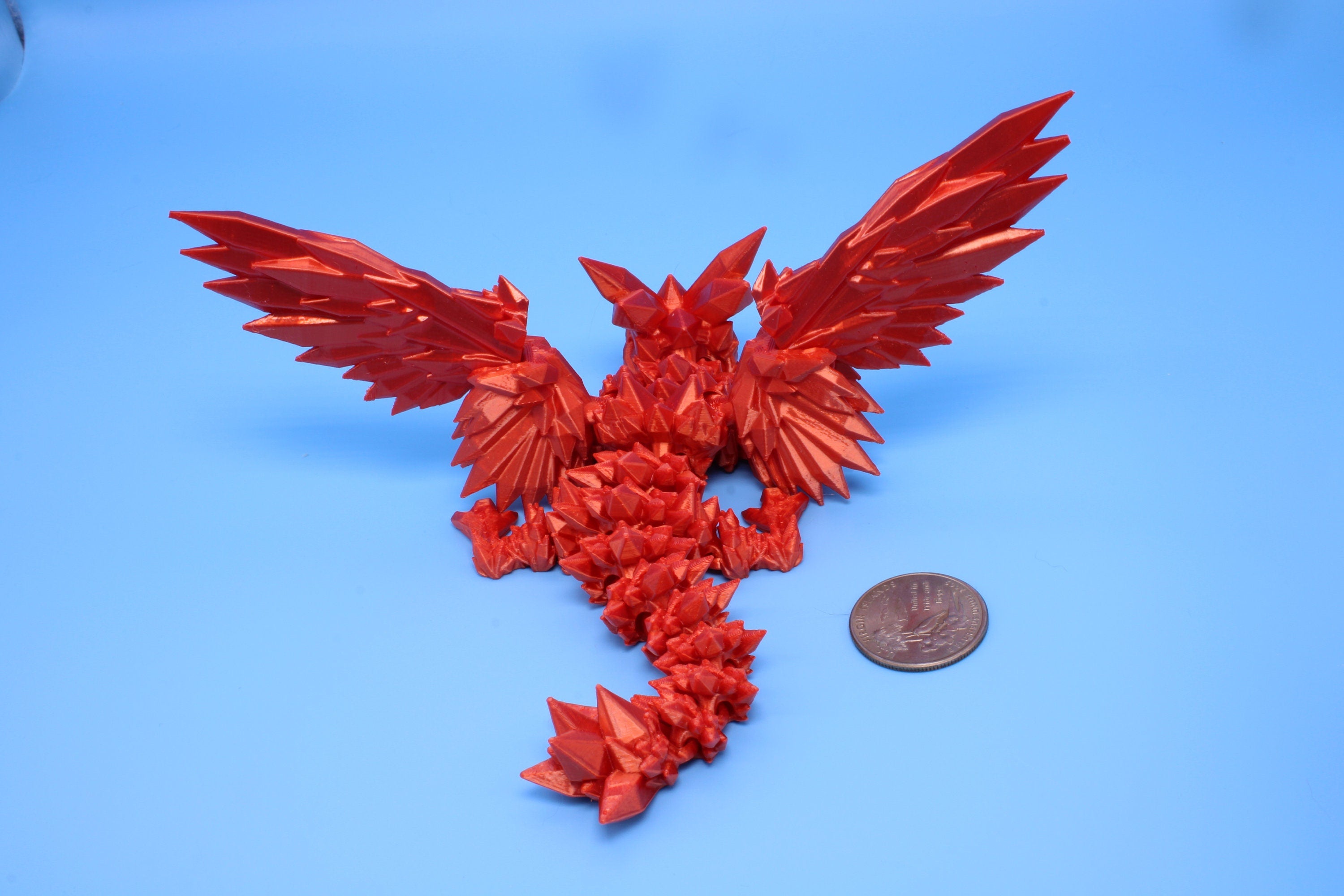 Baby Crystal Wing Dragon- Orange | Miniature Flaw | 3D printed | Dragon Fidget | Flexi Toy | 7 in. | Pet Dragon.