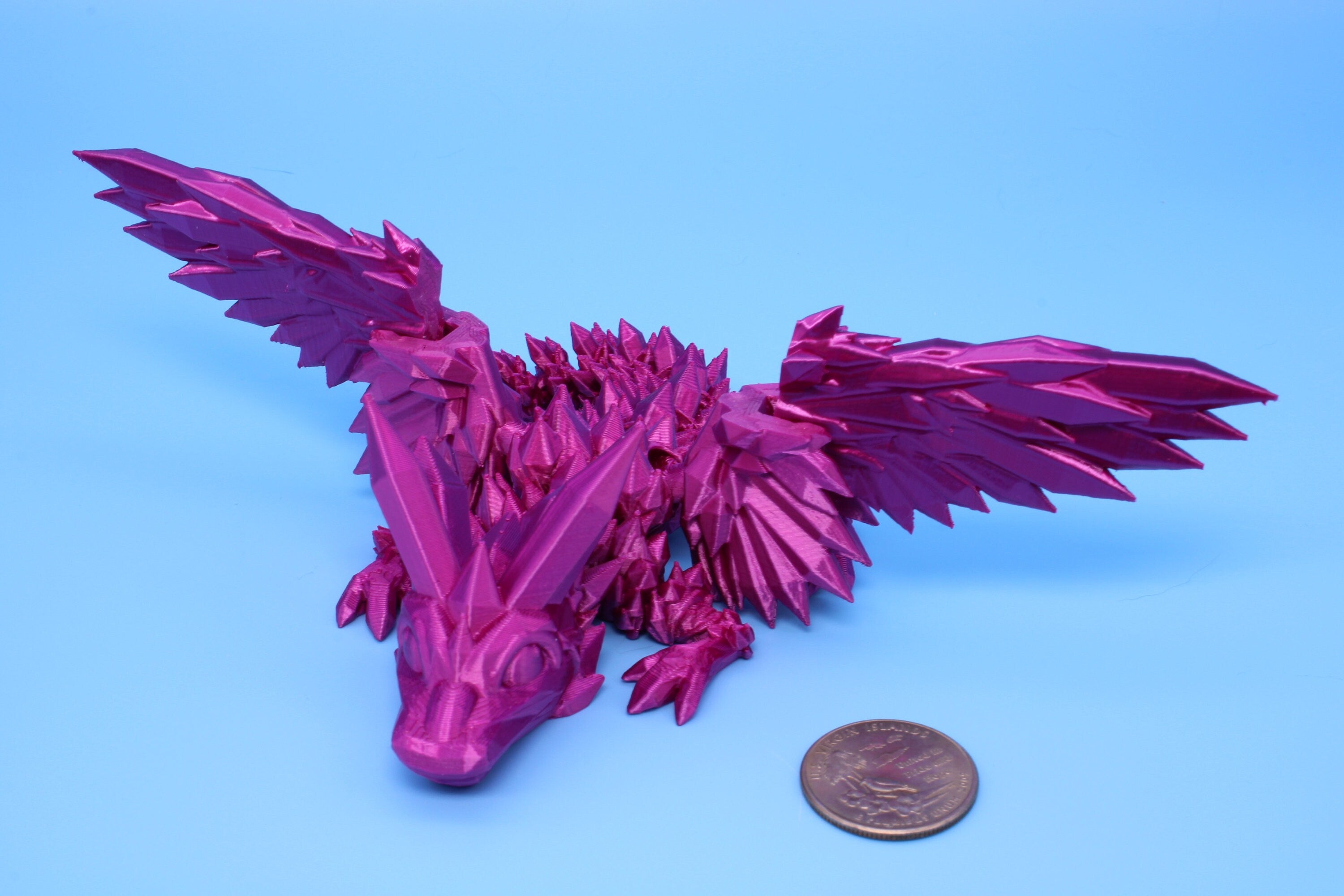 Baby Crystal Wing Dragon- Pink| Miniature | 3D printed | Dragon Fidget | Flexi Toy | 7 in. | Pet Dragon.