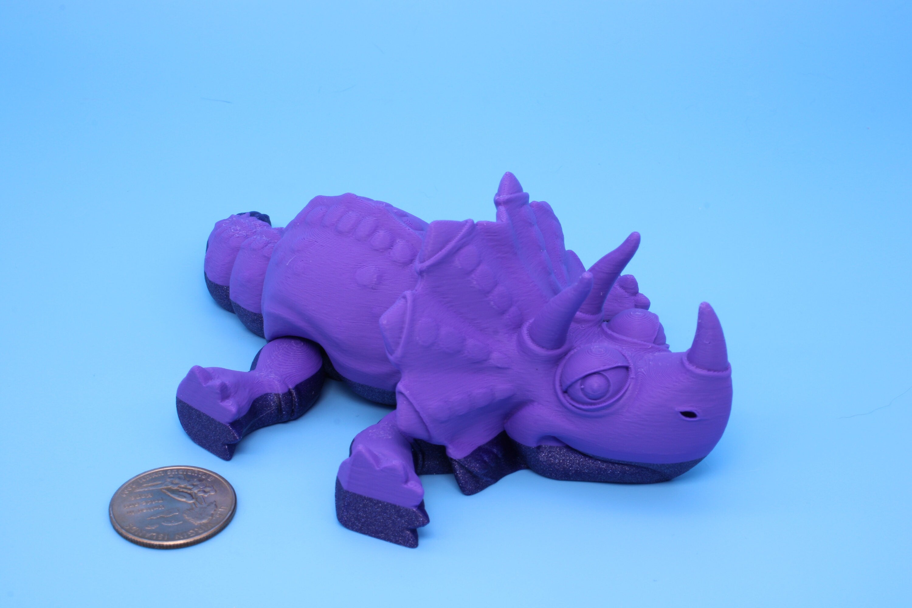 Triceratops- Purple & Blue | 3D Printed | Articulating Fidget toy |Sensory Toy | 6.5 in.