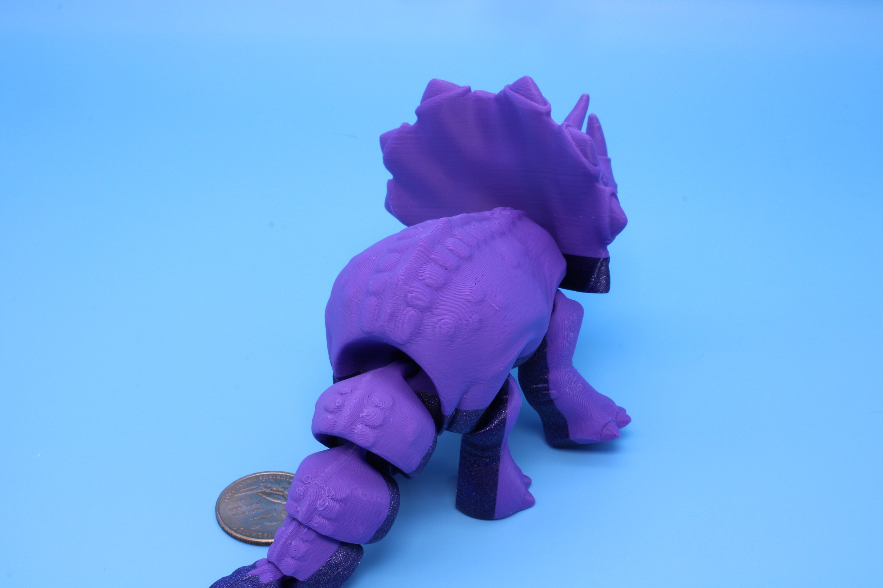 Triceratops- Purple & Blue | 3D Printed | Articulating Fidget toy |Sensory Toy | 6.5 in.