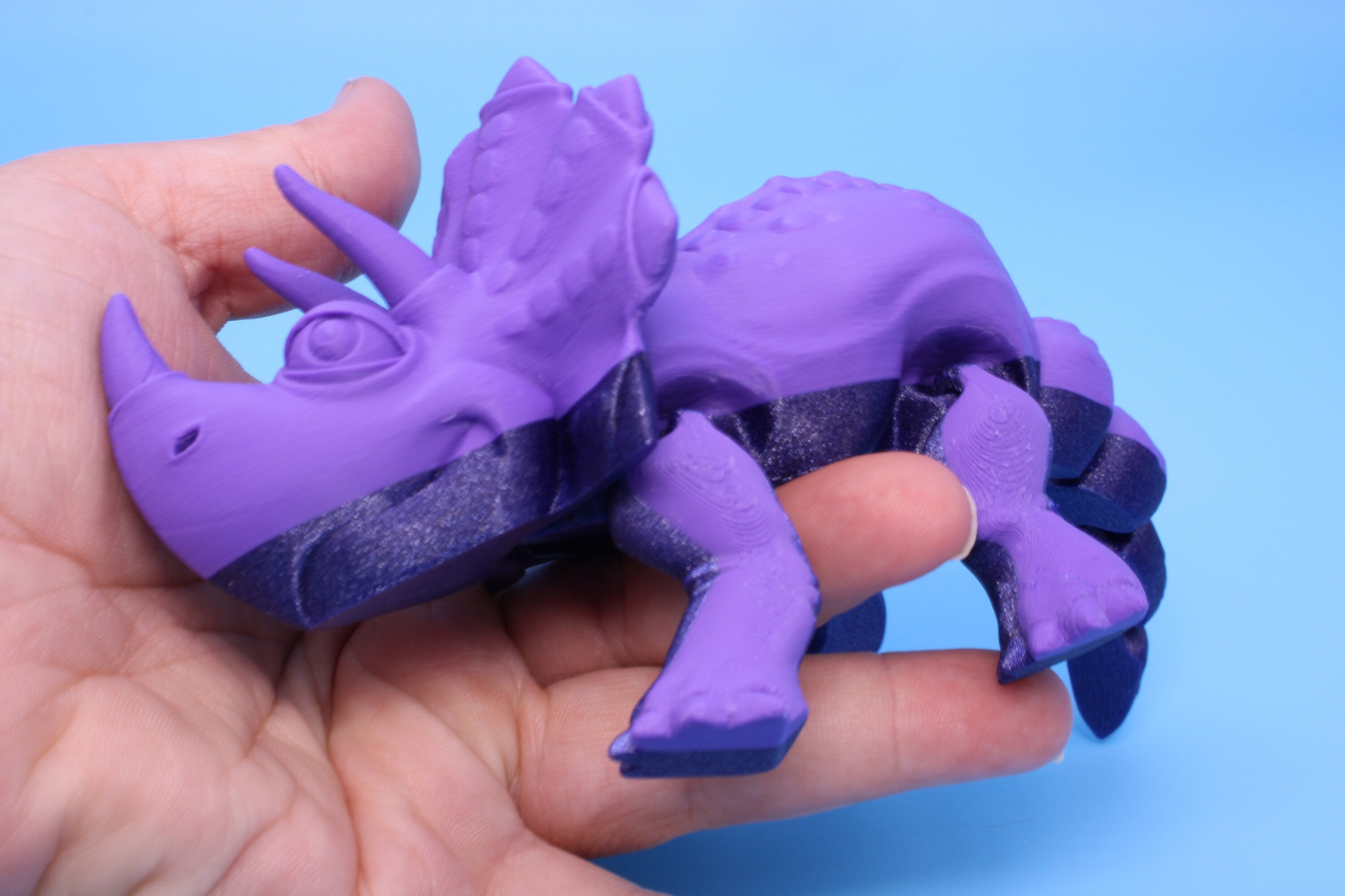 Triceratops- Purple & Blue | 3D Printed | Articulating Fidget toy |Sensory Toy | 6.5 in.