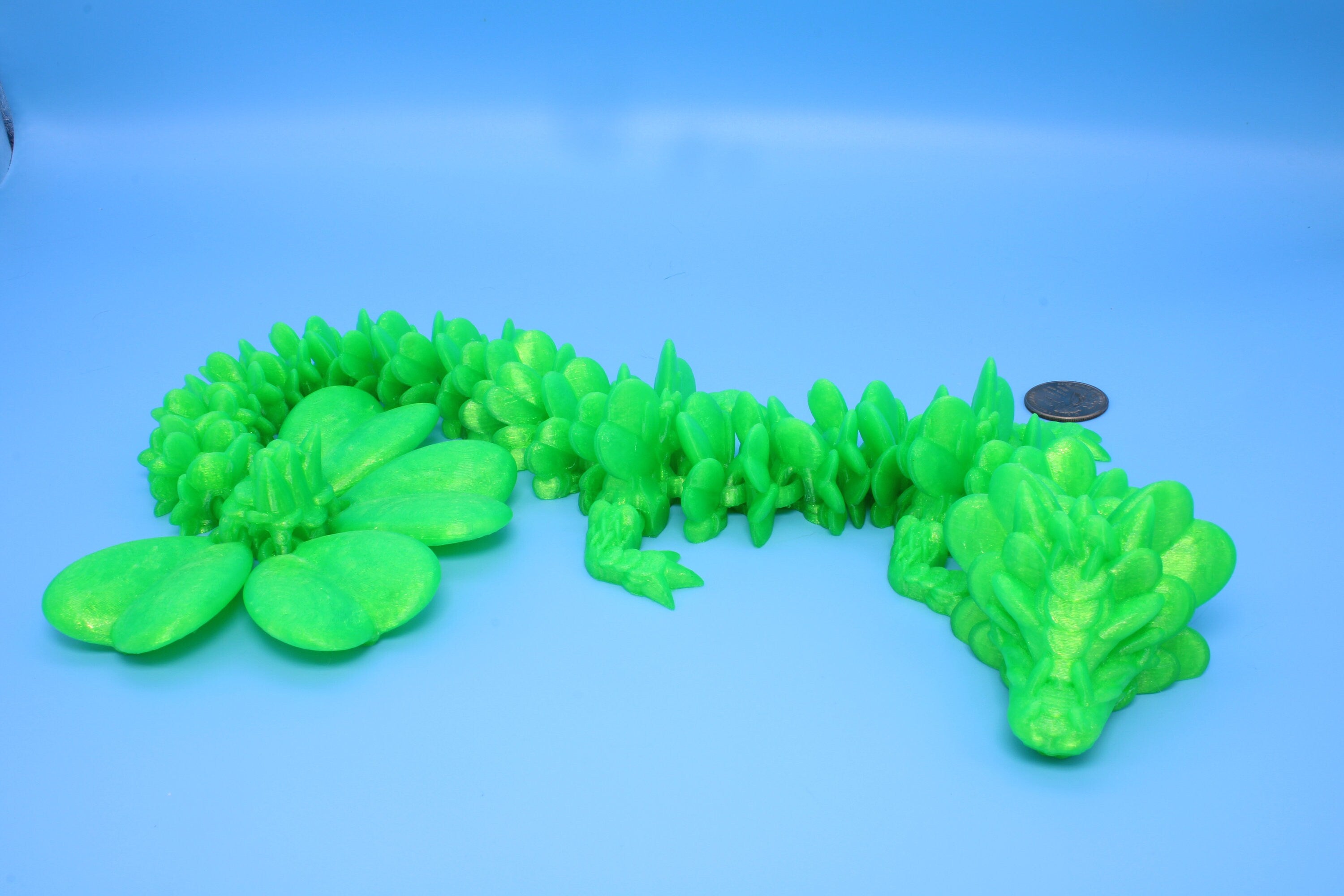 Clover Dragon- Rainbow | 3D printed Articulating Dragon Fidget Toy | Flexi | 18 in. Lucky Dragon | Four Leaf Clover Dragon.