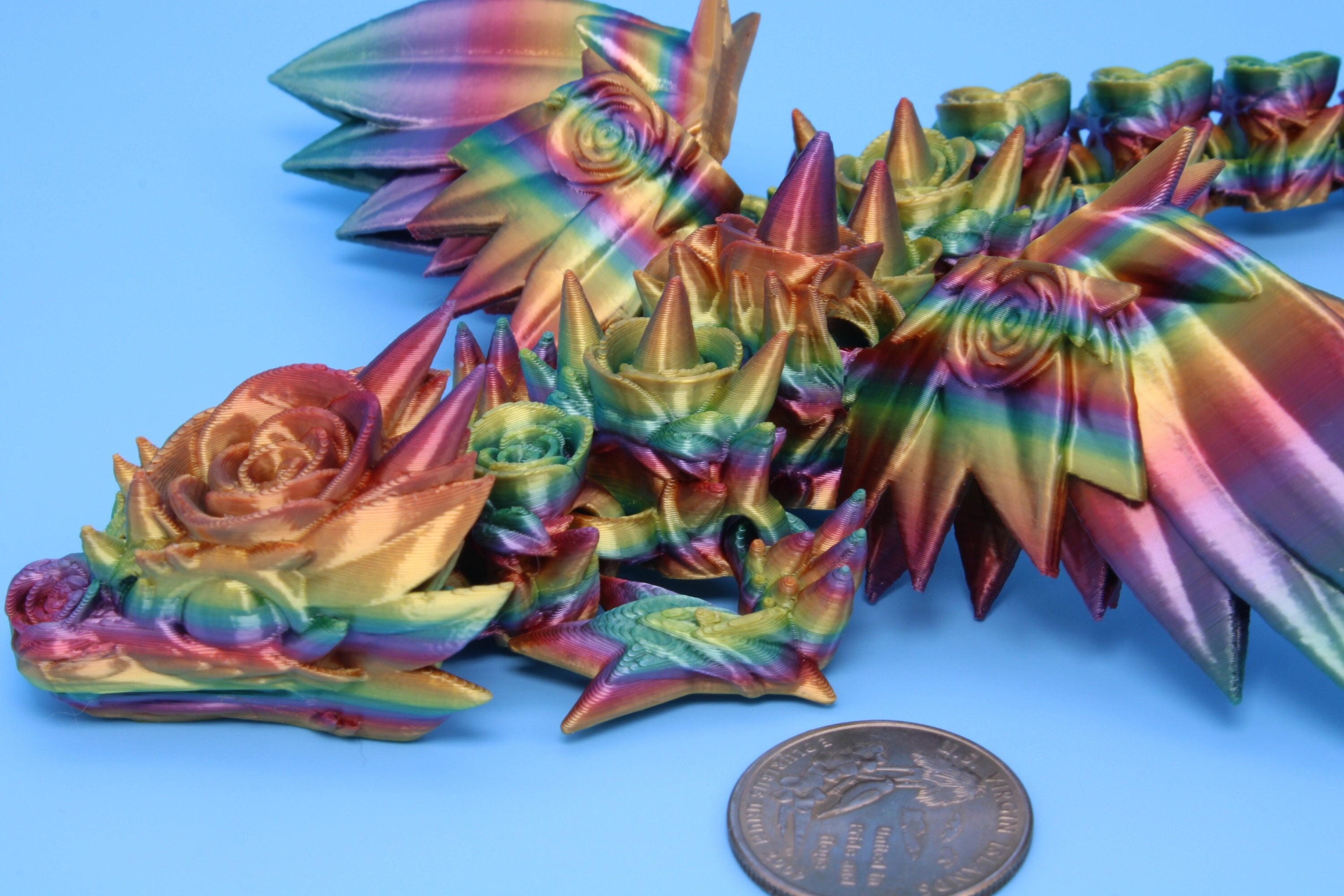Baby Rose Wing Dragon | Rainbow | 3D Printed | Fidget | Flexi Toy 8.5 in. | Stress Relief Gift