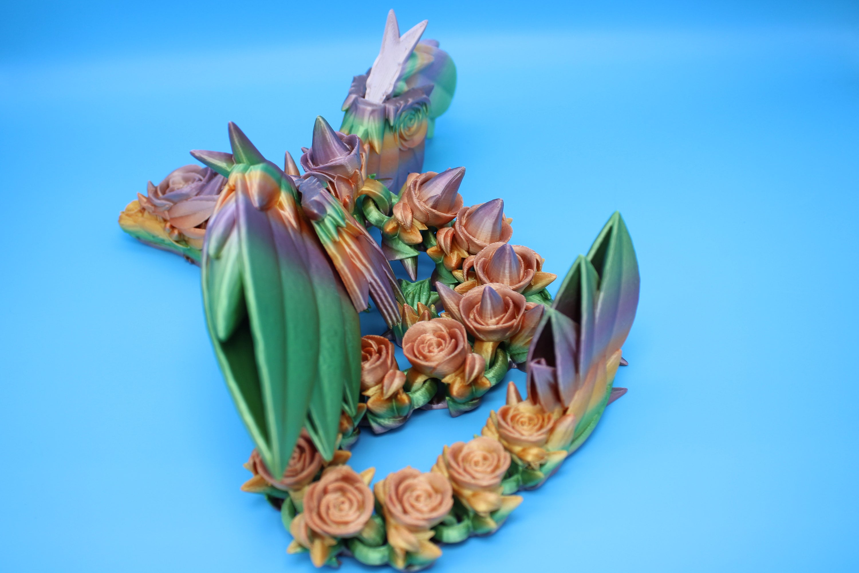 Rose Wing Dragon- Rainbow | Articulating Dragon | 3D Printed Fidget | 19 in.