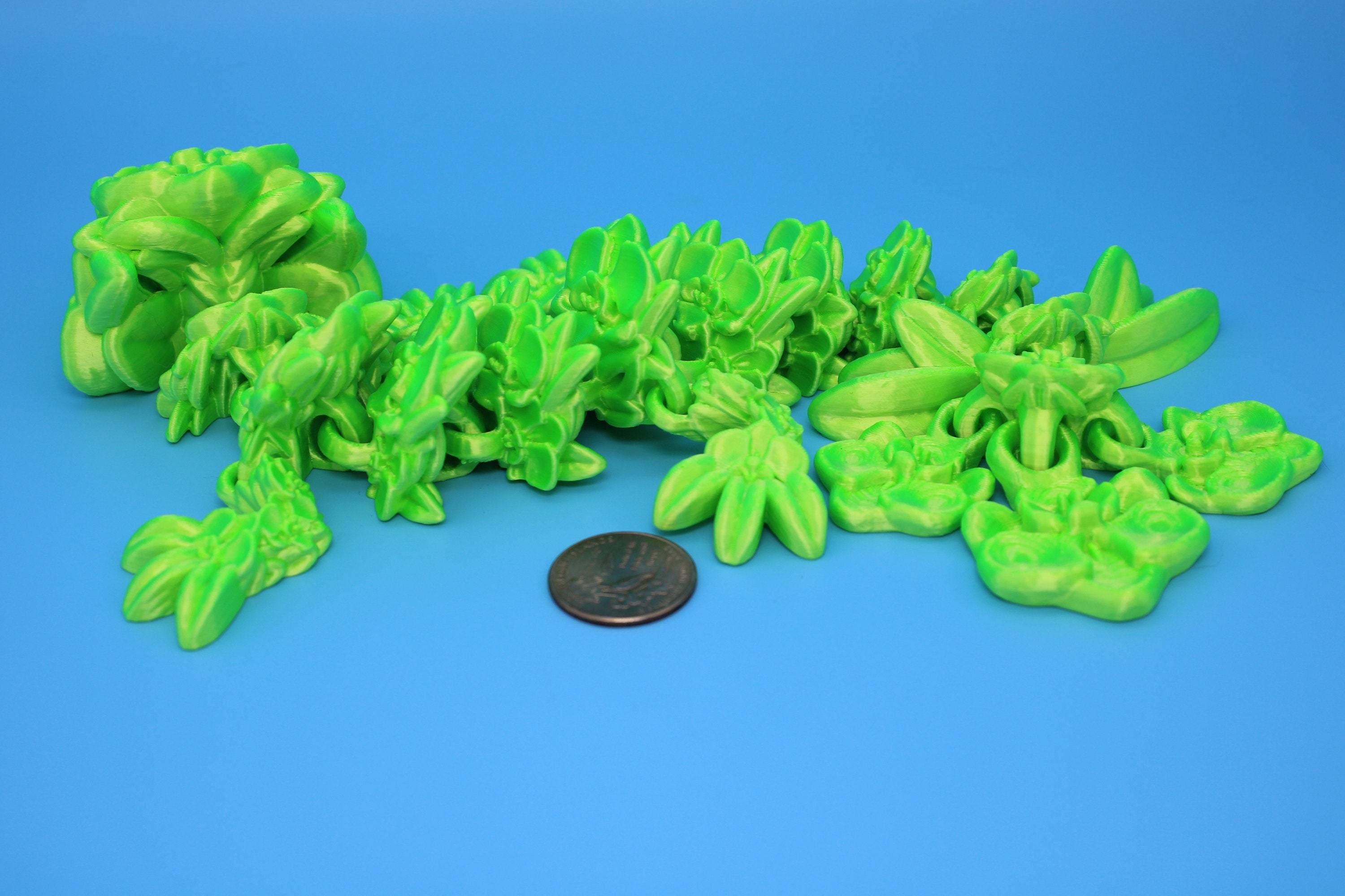 Baby Orchid Dragon- Green | 3D Printed | Flexi Toy | 12.5 in.