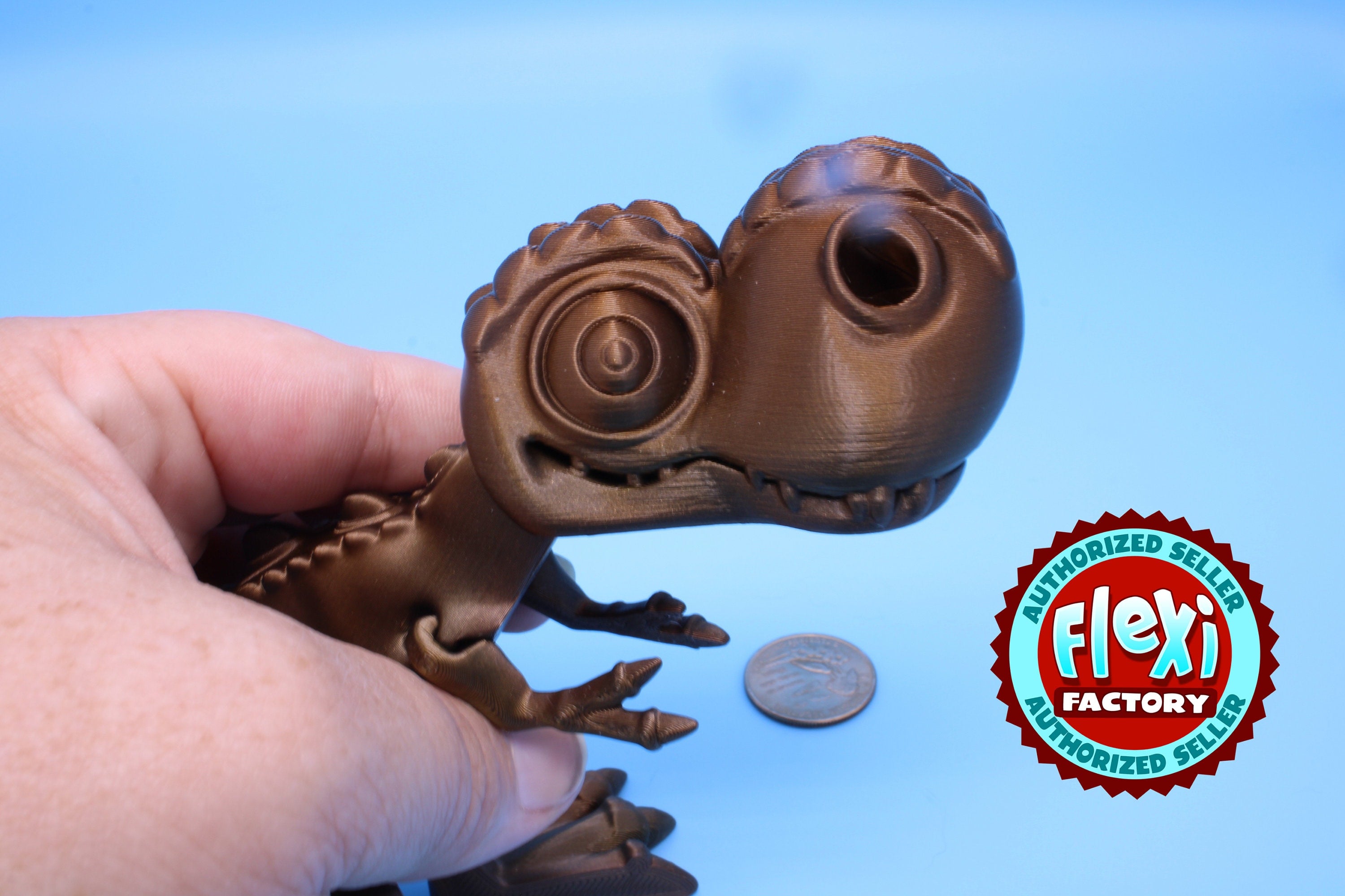 Flexi T-Rex -Brown | Articulating | 3D Printed | Tyrannosaurus | Super Cute Dinosaur.