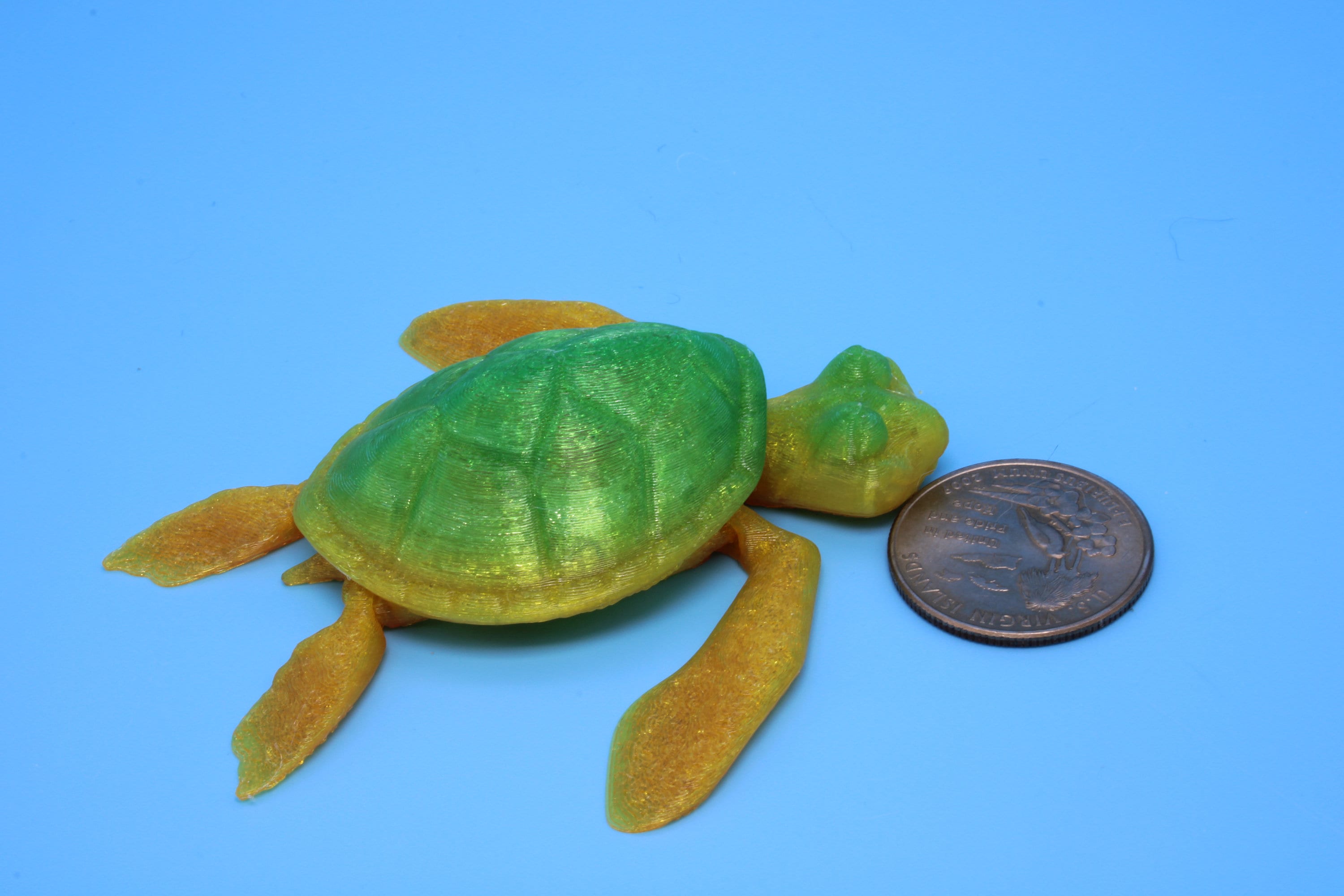 Turtle- Green & Yellow | Miniature | Cute Flexi Toy | Articulating Turtle | 3D printed 3 in.