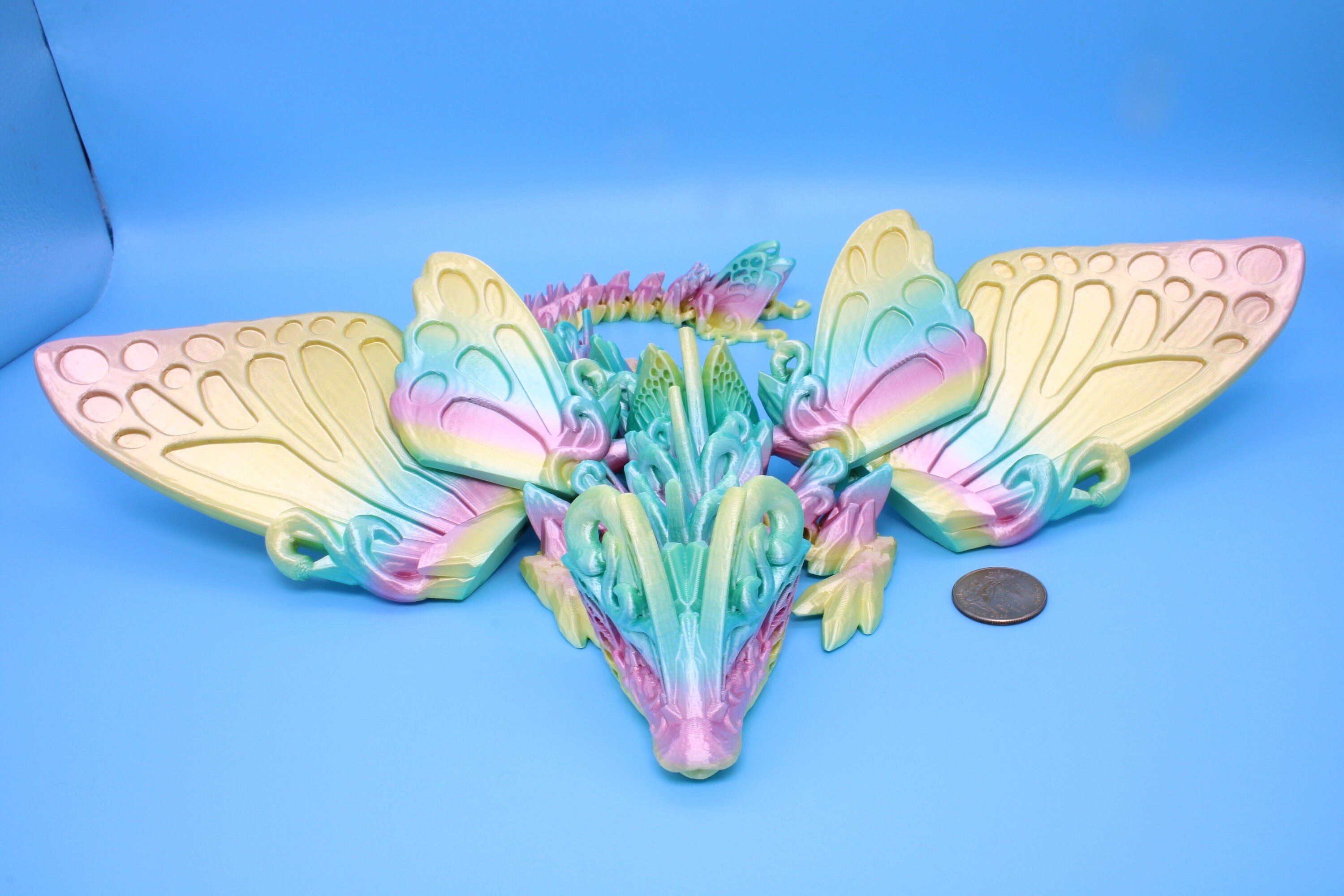 Butterfly Wing Dragon | Rainbow | Butterfly Wing Dragon | 3D printed | Articulating Dragon | Fidget Toy | Flexi Toy | 18 in