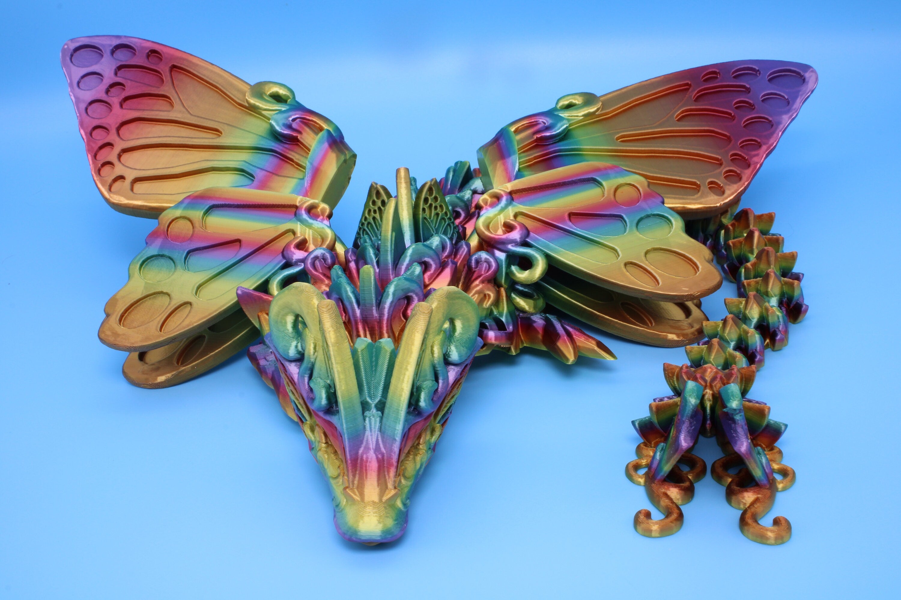 Butterfly Wing Dragon | Rainbow | Butterfly Wing Dragon | 3D printed | Articulating Dragon | Fidget Toy | Flexi Toy | 18 in