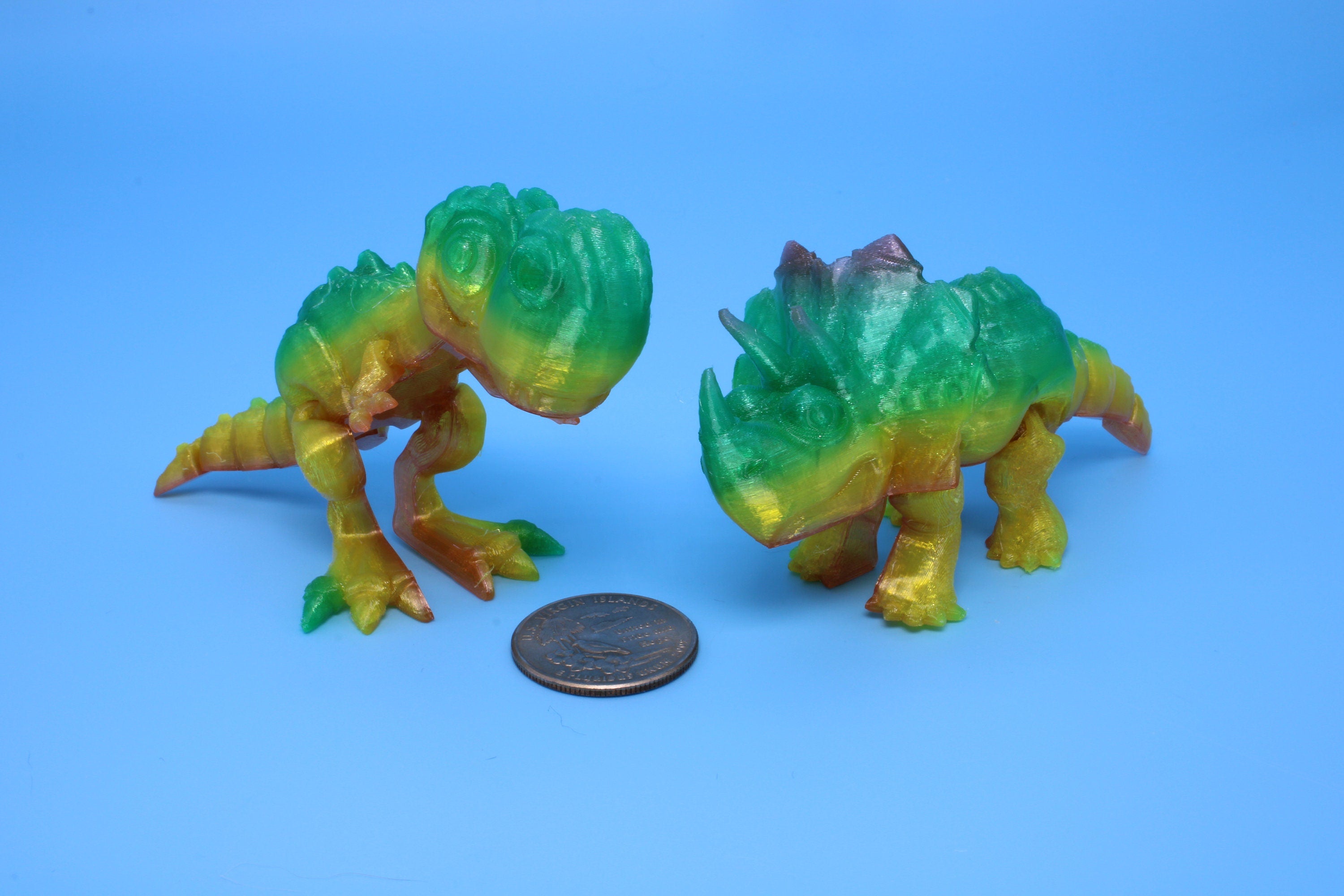 Miniature T-Rex / Triceratops | Set of 2 | Articulating | 3D Printed TPU | Super Cute Dinosaur.
