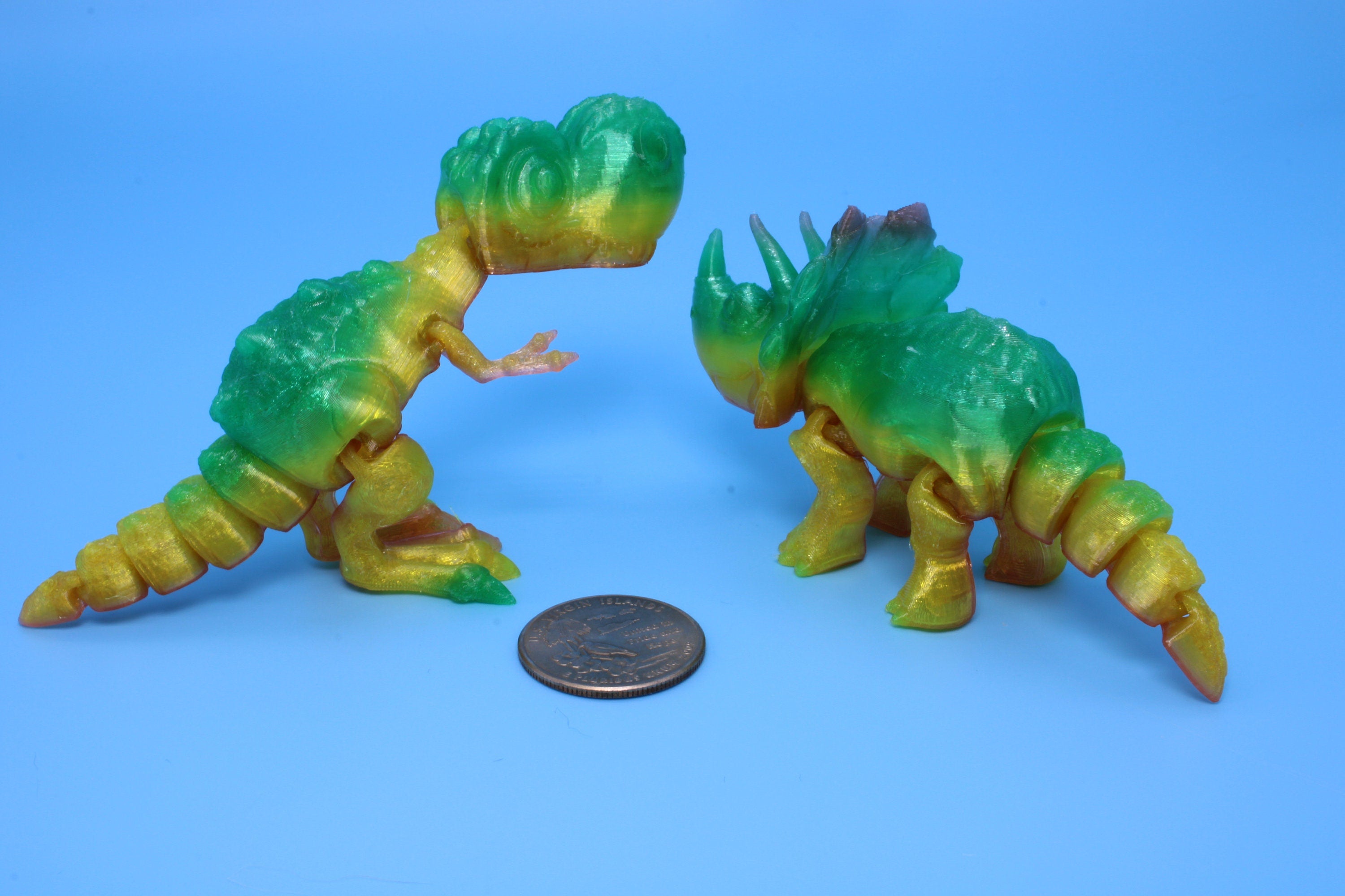 Miniature T-Rex / Triceratops | Set of 2 | Articulating | 3D Printed TPU | Super Cute Dinosaur.