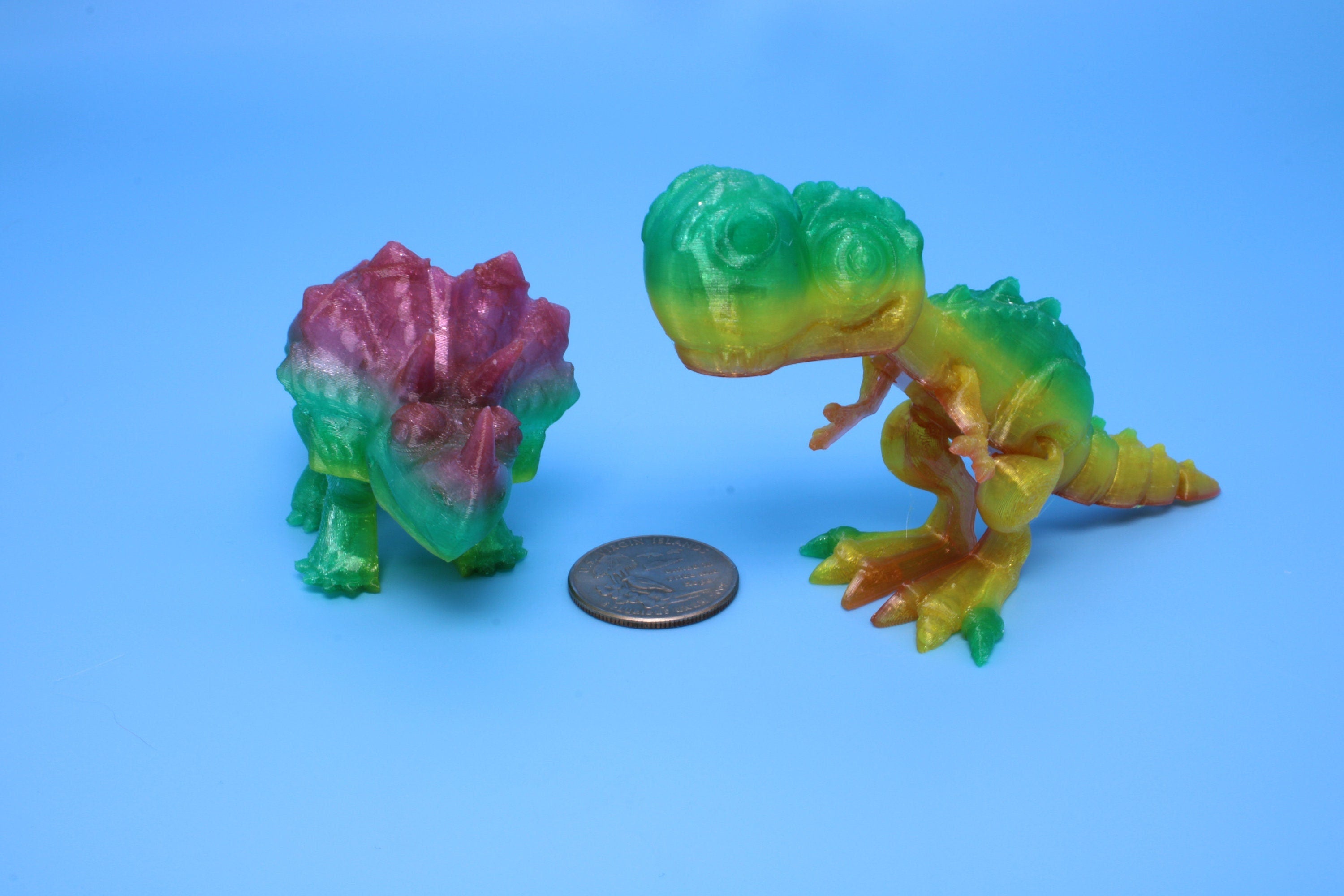 Miniature T-Rex / Triceratops | Set of 2 | Articulating | 3D Printed TPU | Super Cute Dinosaur.