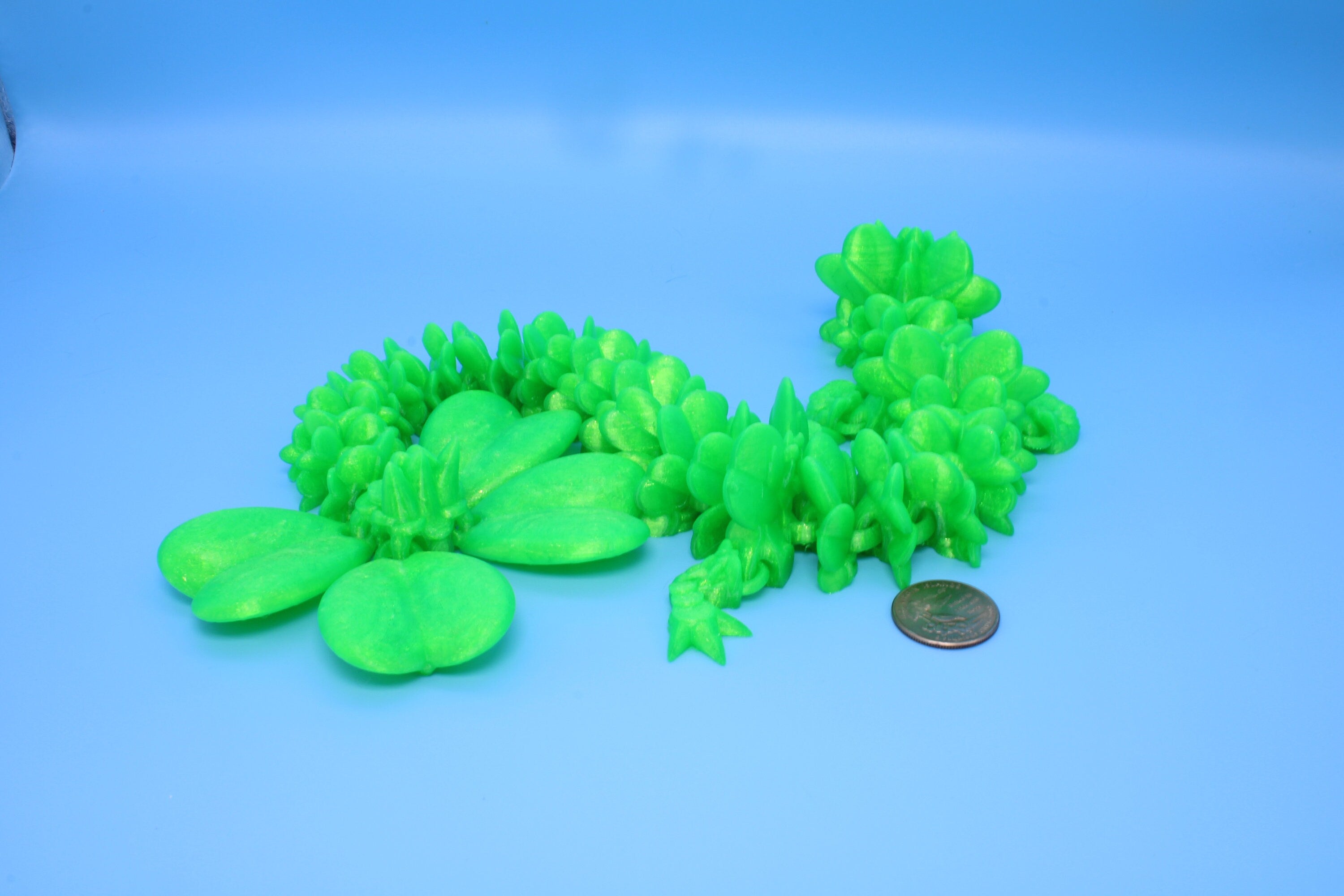 Clover Dragon- Rainbow | 3D printed Articulating Dragon Fidget Toy | Flexi | 18 in. Lucky Dragon | Four Leaf Clover Dragon.