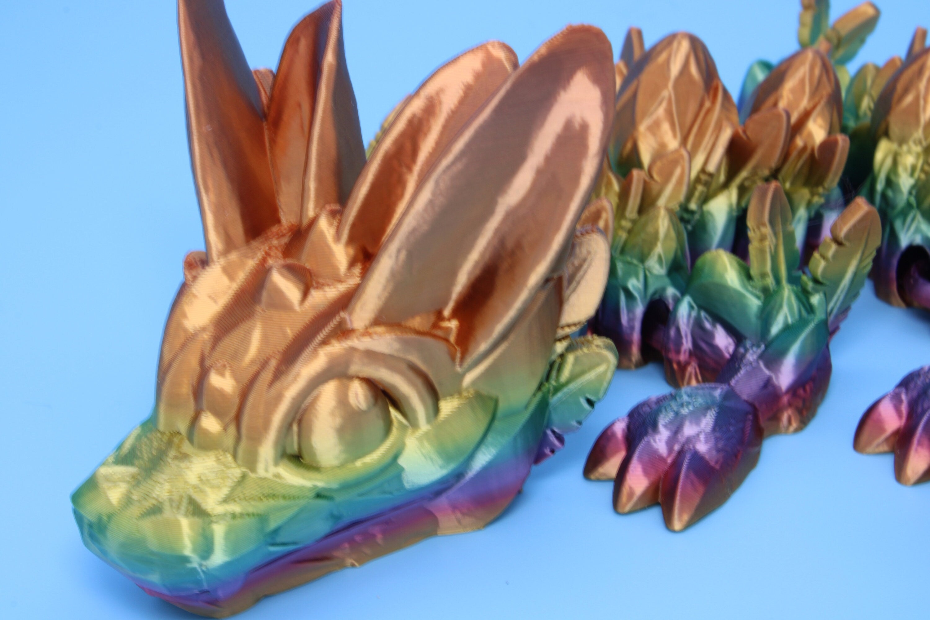 Easter Baby Dragon- Rainbow | 3D Printed | Articulating Dragon | Flexi Toy | Adult Fidget Toy | 12 in.