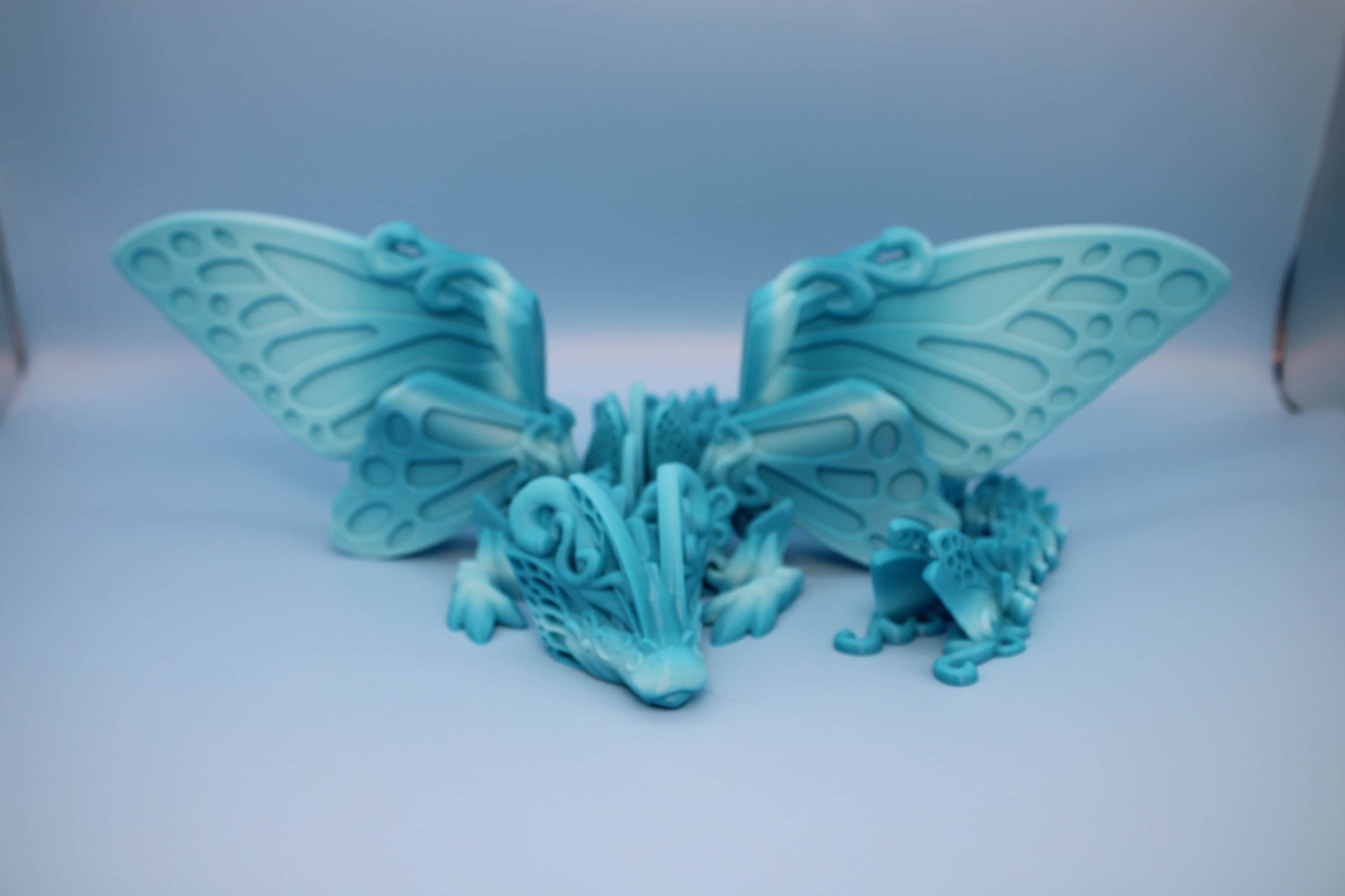 Butterfly Wing Dragon- Blue | 3D Printed Articulating Dragon 18 in.