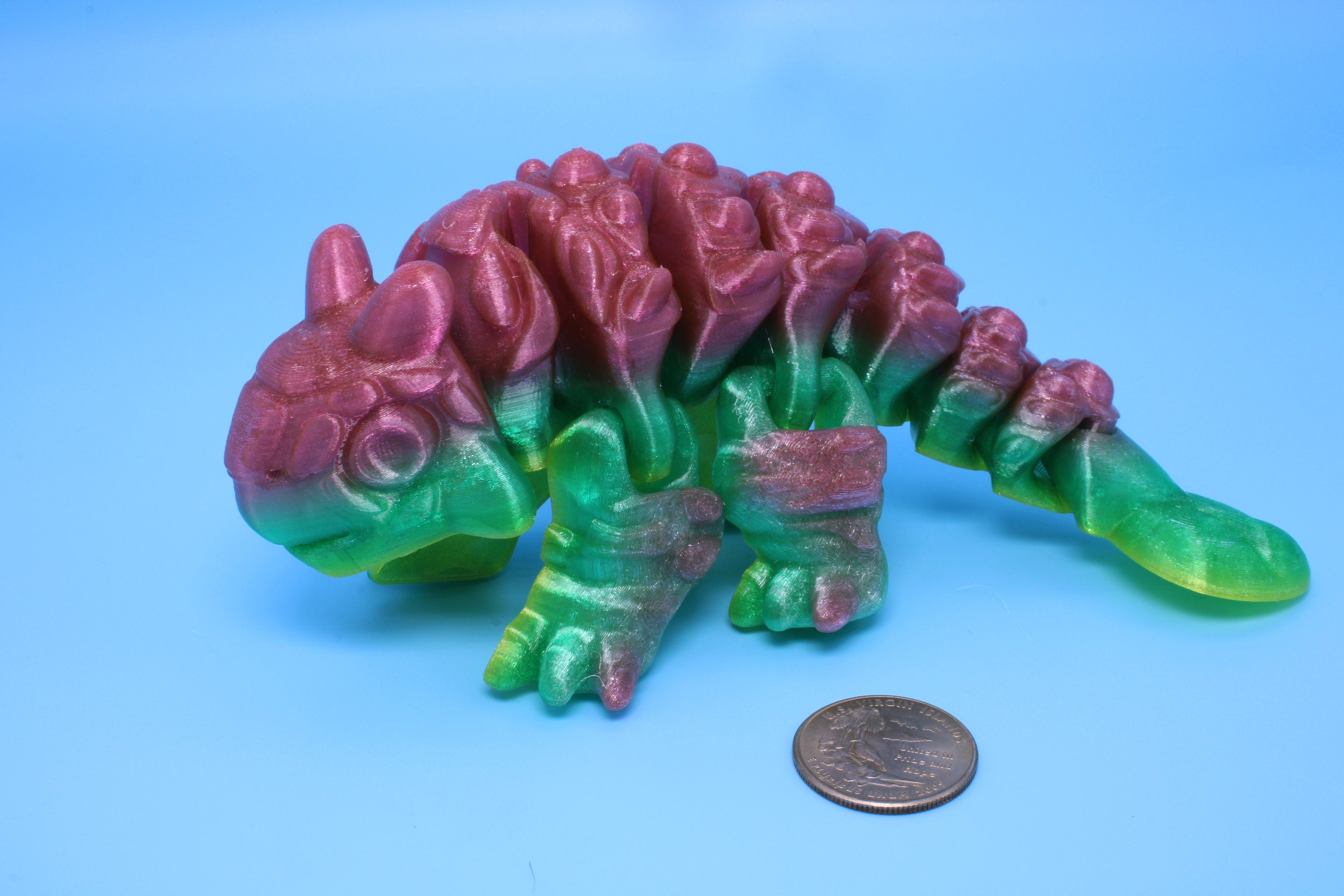 Dinosaur | Ankylosaurus- Pink & Green | 3D Printed Cute Dino | 7.25 inches | Fidget Toy | Articulating Dinosaur