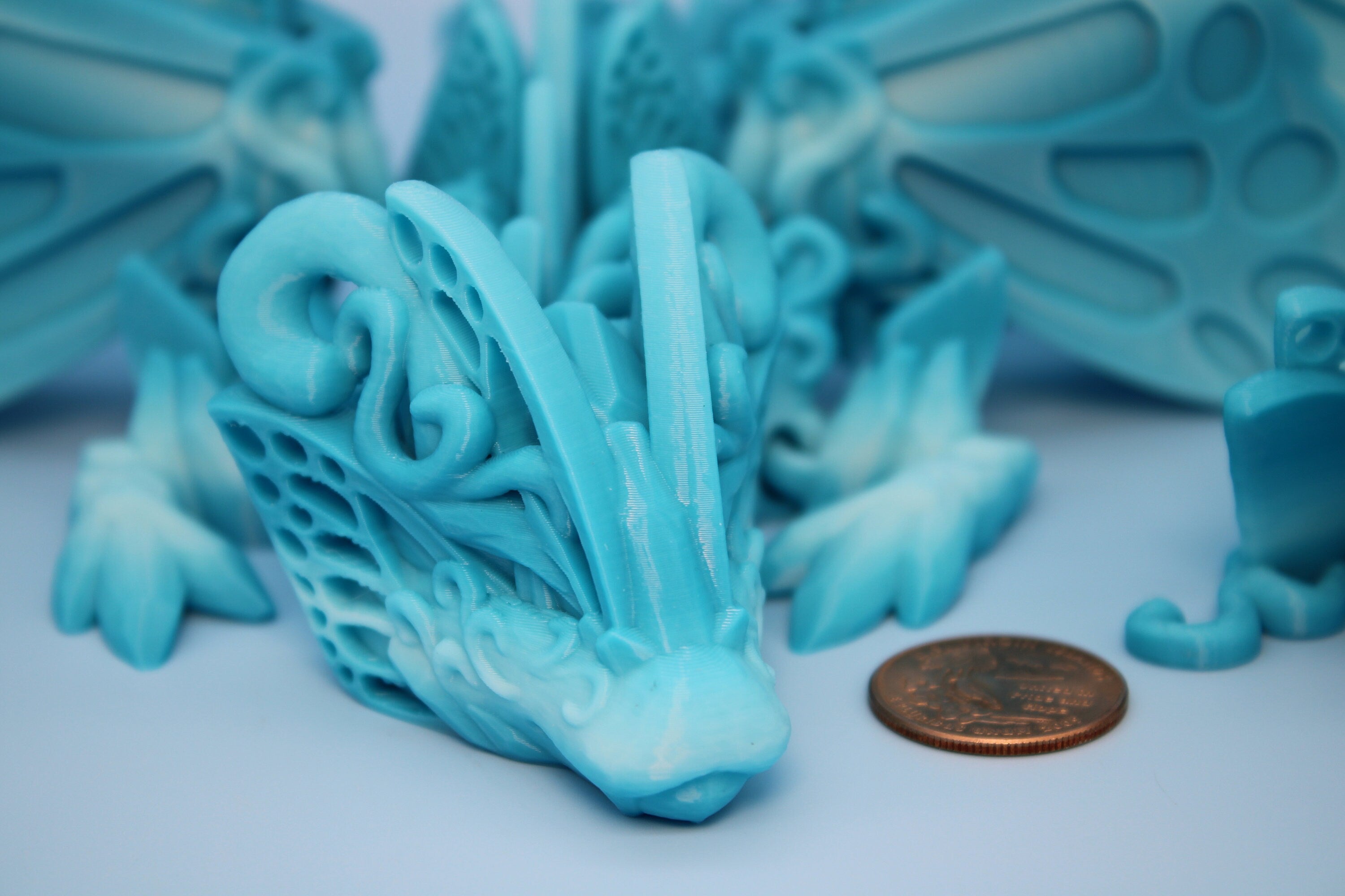 Butterfly Wing Dragon- Blue | 3D Printed Articulating Dragon 18 in.