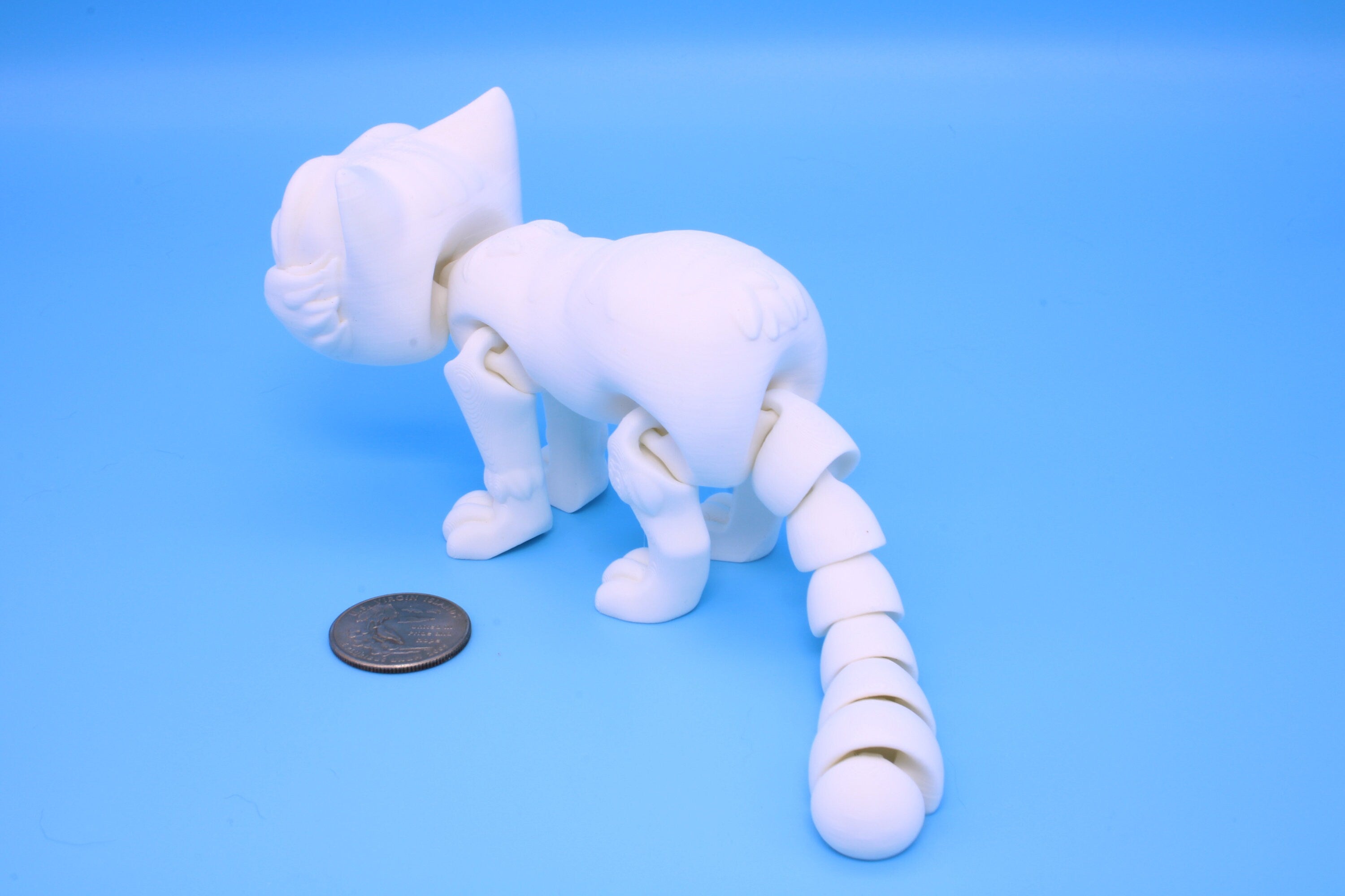 7 inch White Cat, 3D Printed Kitten