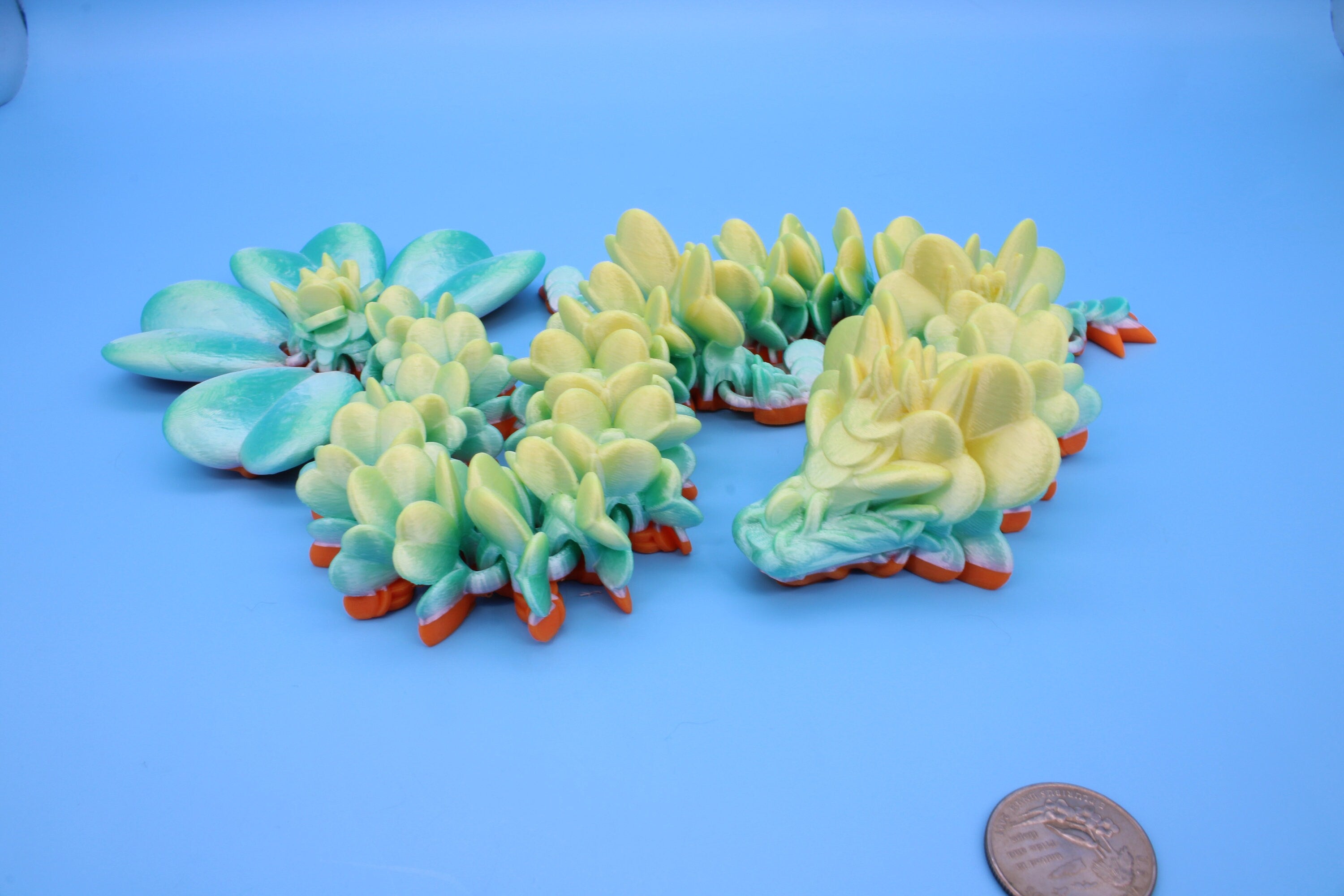 Clover Dragon | Rainbow | 3D printed Articulating Dragon Fidget Toy | Flexi | 19 in. Lucky Dragon | Four Leaf Clover Dragon.