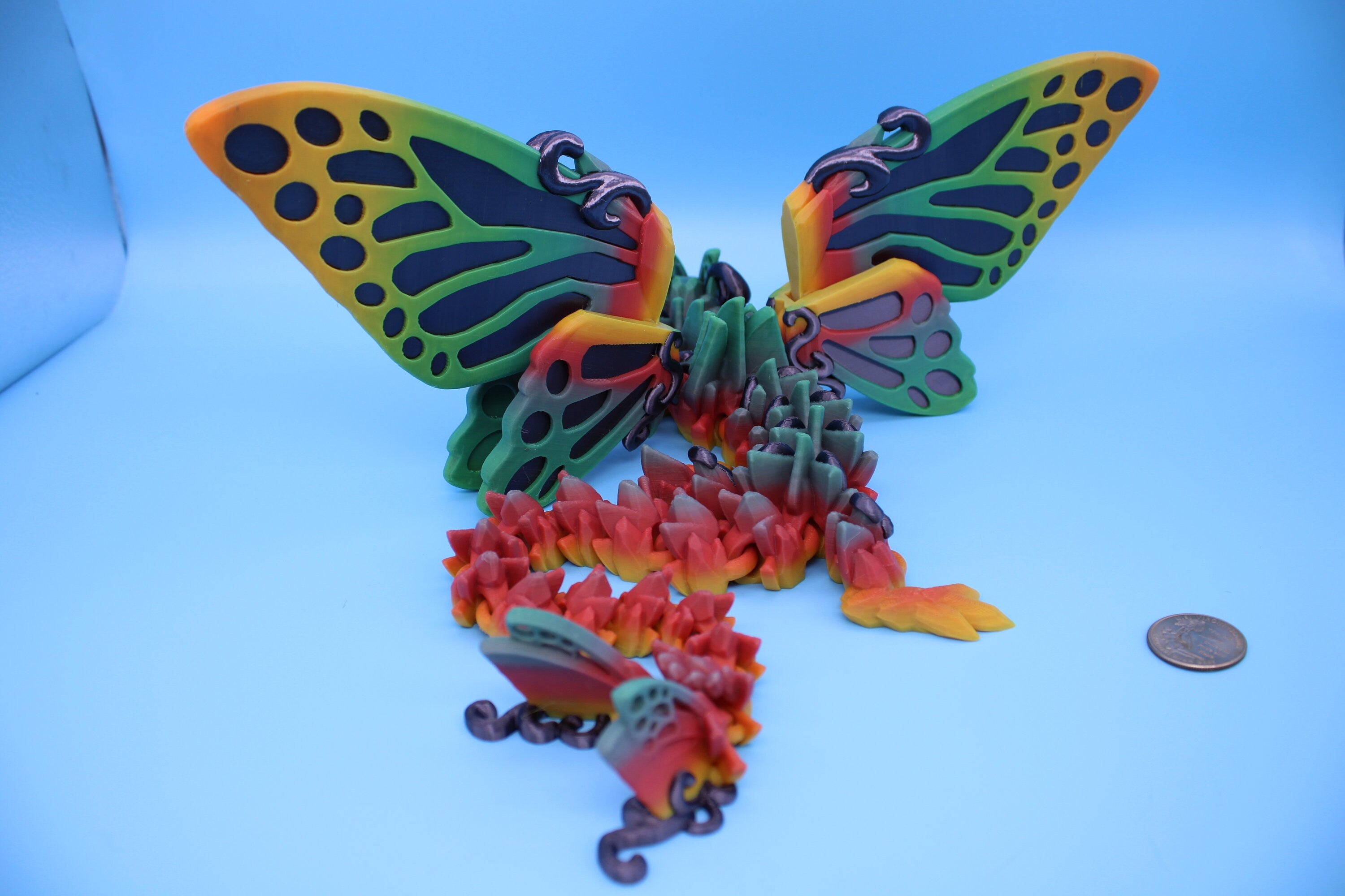 Butterfly Wing Dragon- Black Sparkle | 3D Printed Articulating Dragon 18 in.