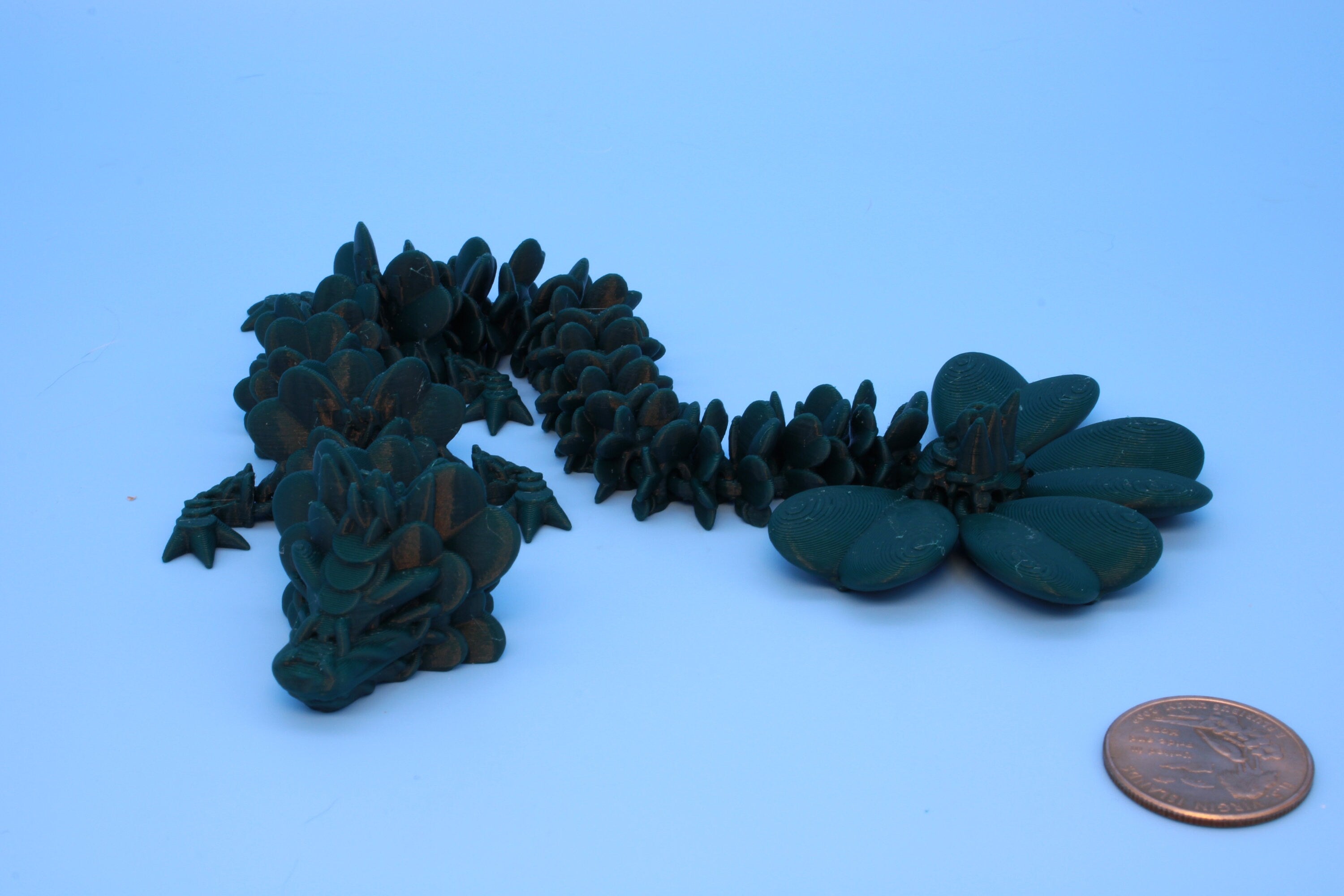 Miniature Clover Dragon |3D printed Articulating Dragon Fidget Toy | Flexi | 11 in. Lucky Dragon