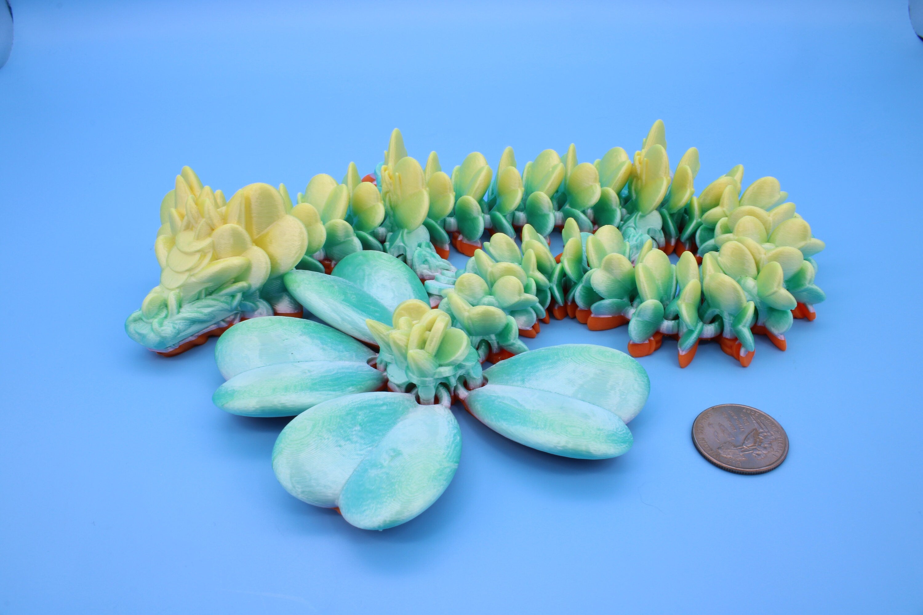 Clover Dragon | Rainbow | 3D printed Articulating Dragon Fidget Toy | Flexi | 19 in. Lucky Dragon | Four Leaf Clover Dragon.
